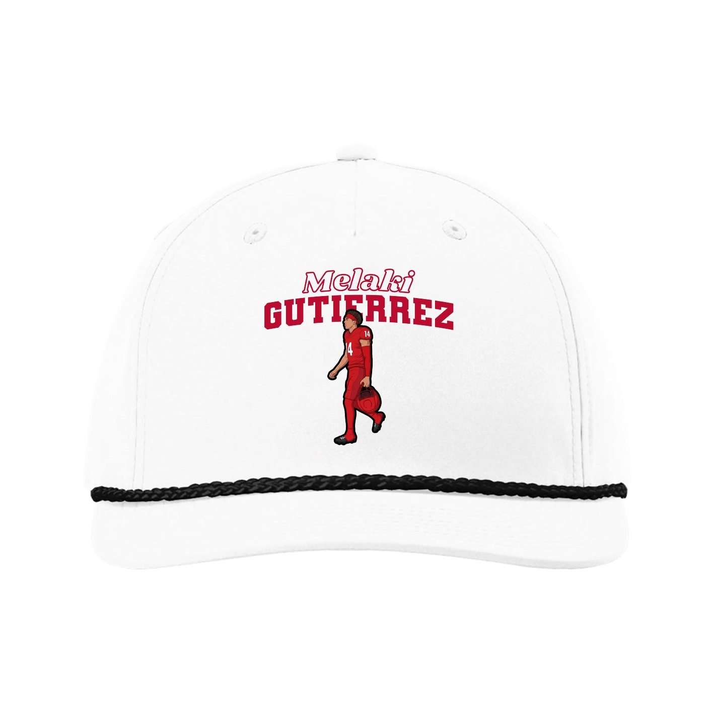 Five-Panel Classic Rope Cap — Name Arch in White
