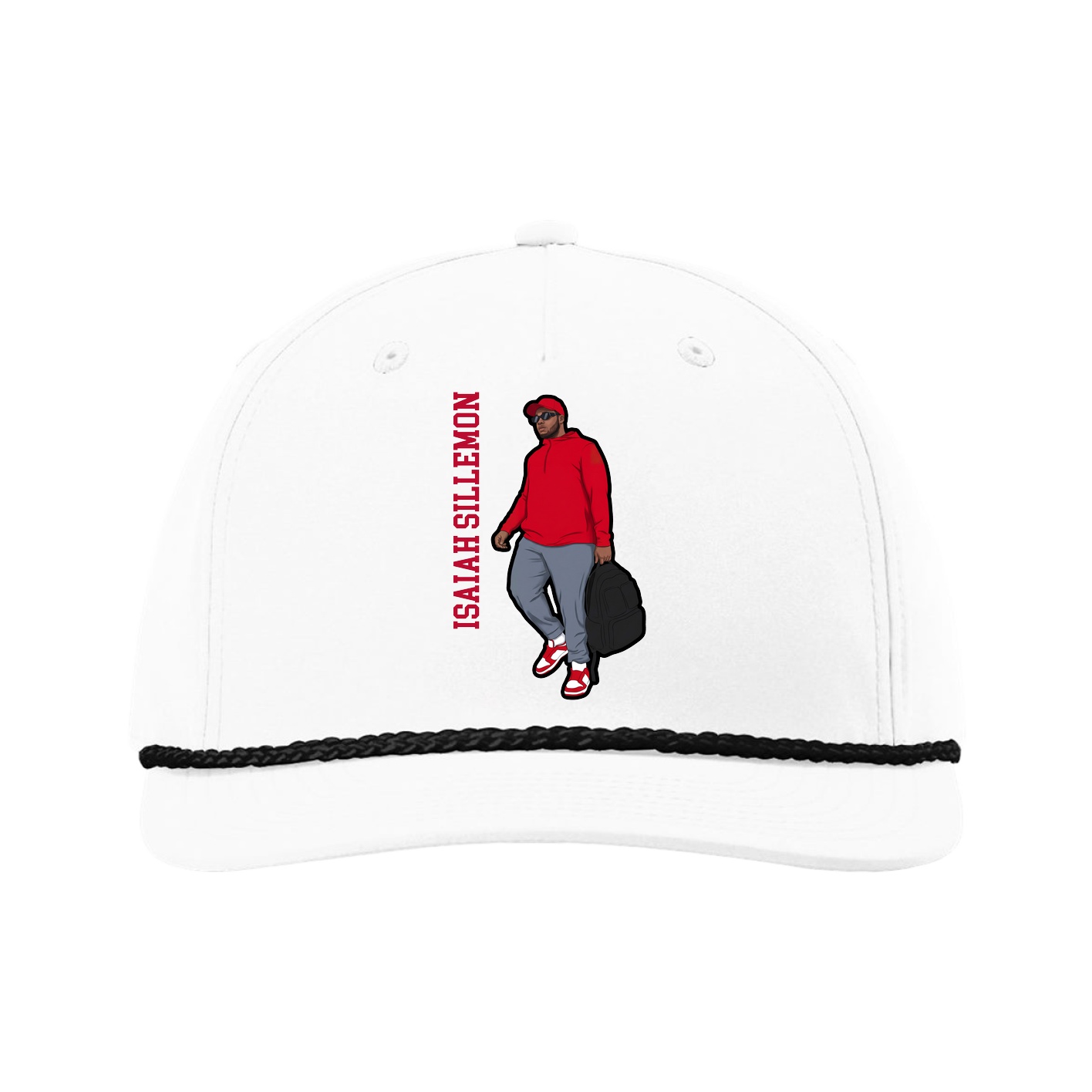 Five-Panel Classic Rope Cap — Name Vertical in White