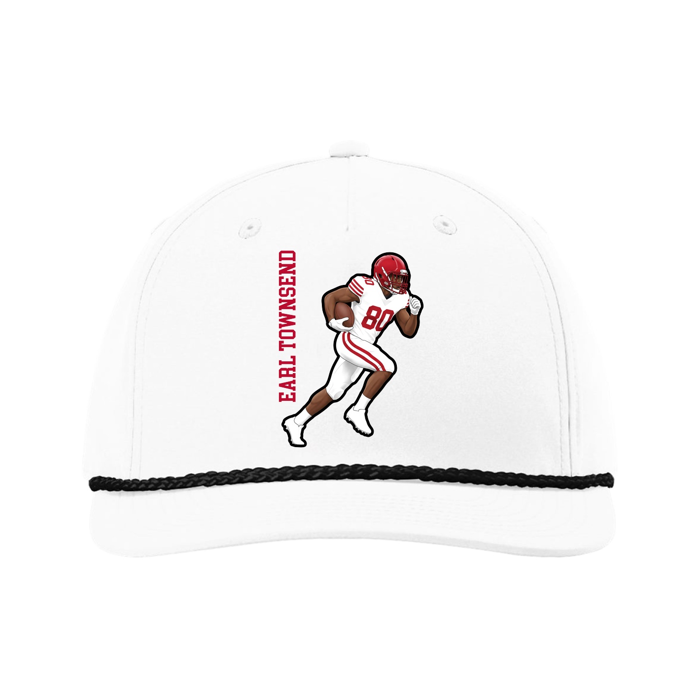 Five-Panel Classic Rope Cap — Name Vertical in White