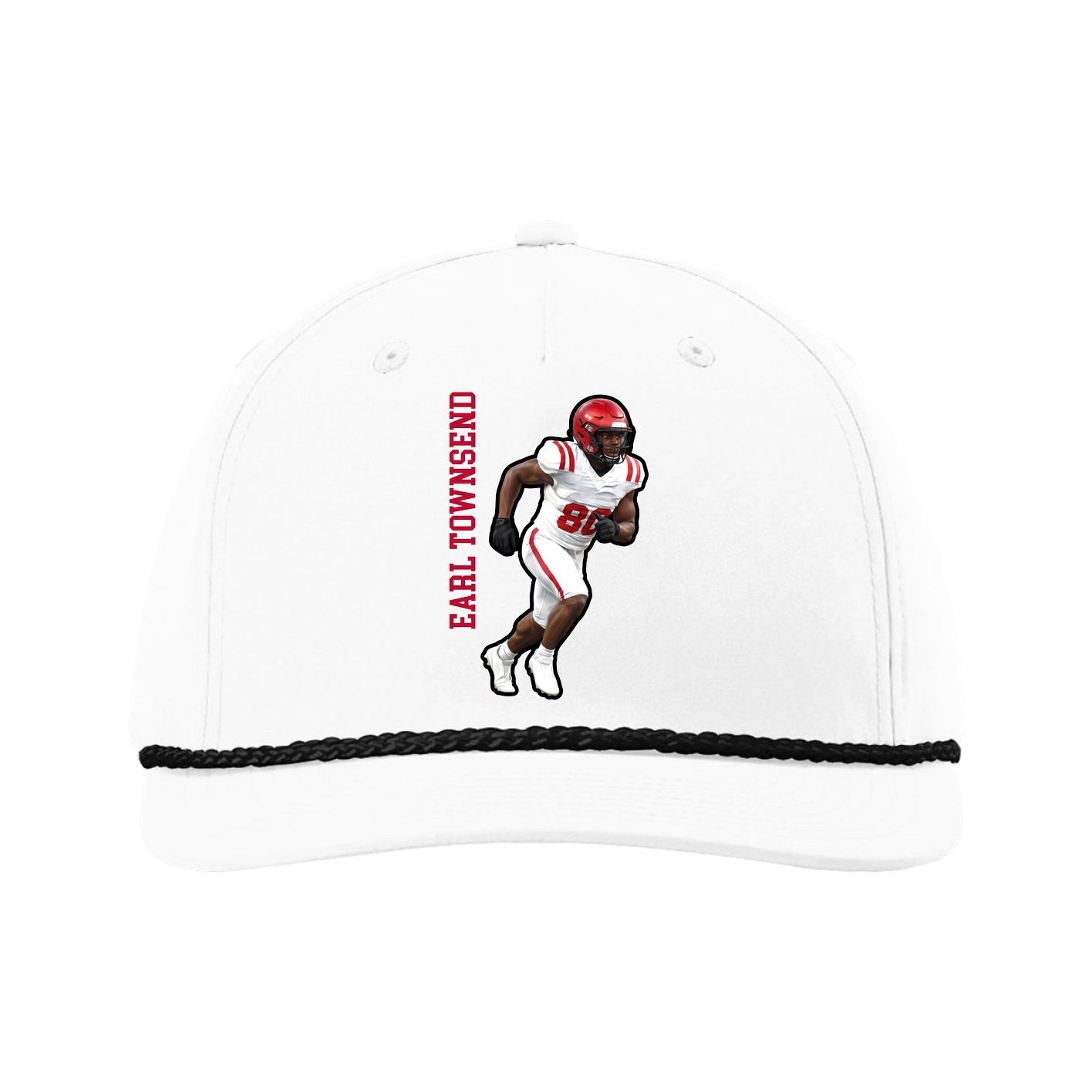 Five-Panel Classic Rope Cap — Name Vertical in White