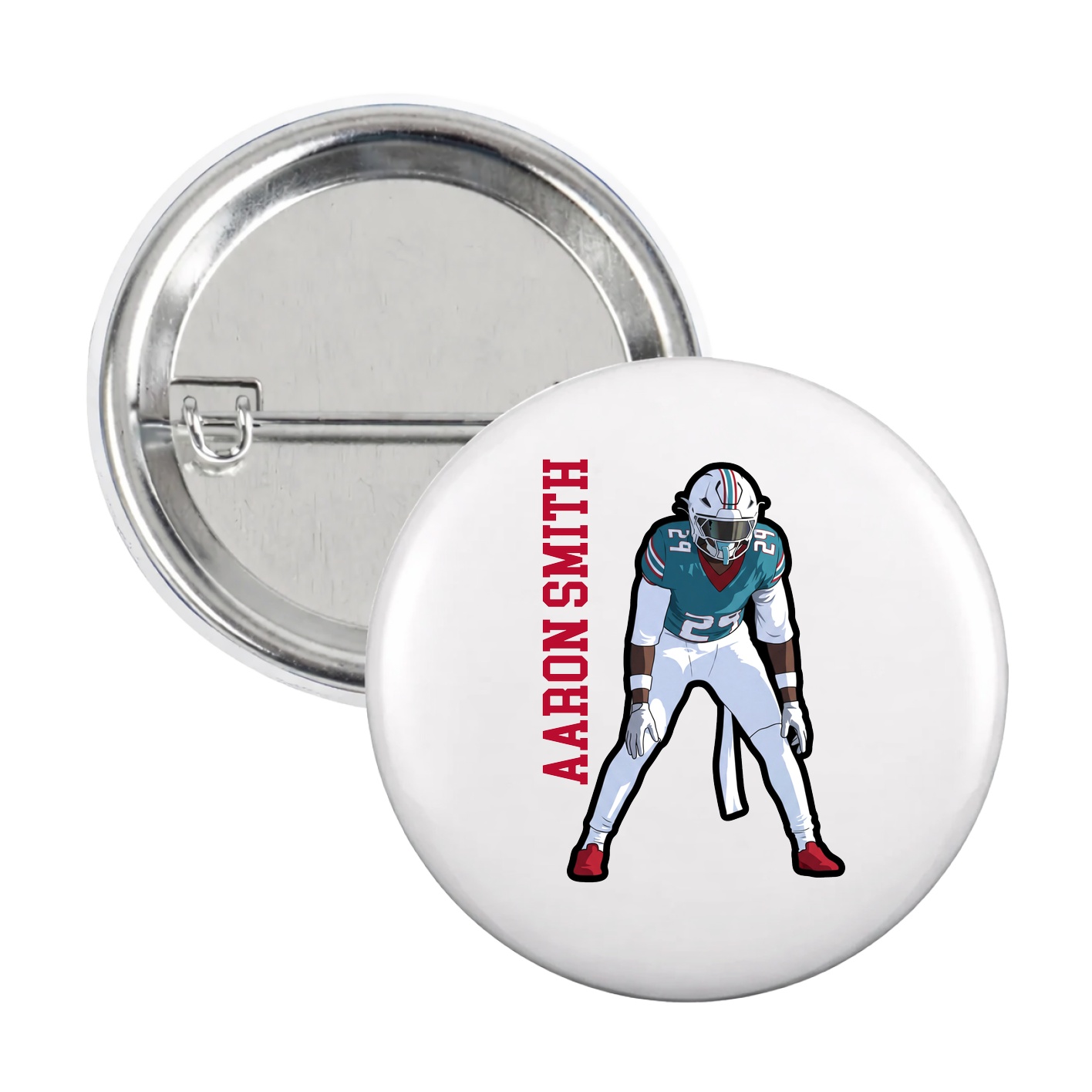 Game Day Button — Name Vertical in White