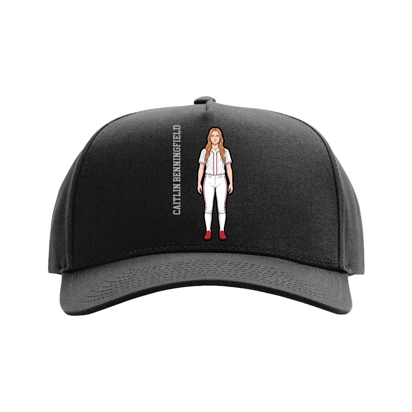 Full Fabric Five-Panel Champ Cap — Name Vertical in Black