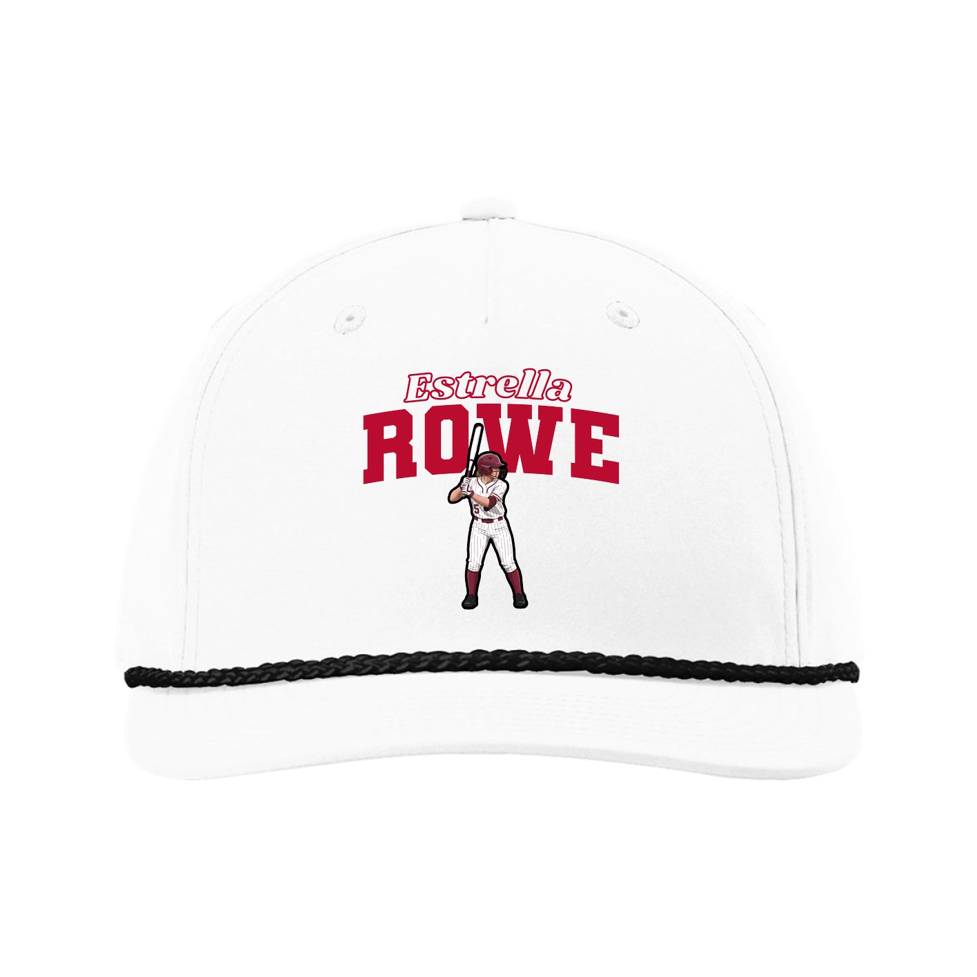 Five-Panel Classic Rope Cap — Name Arch in White