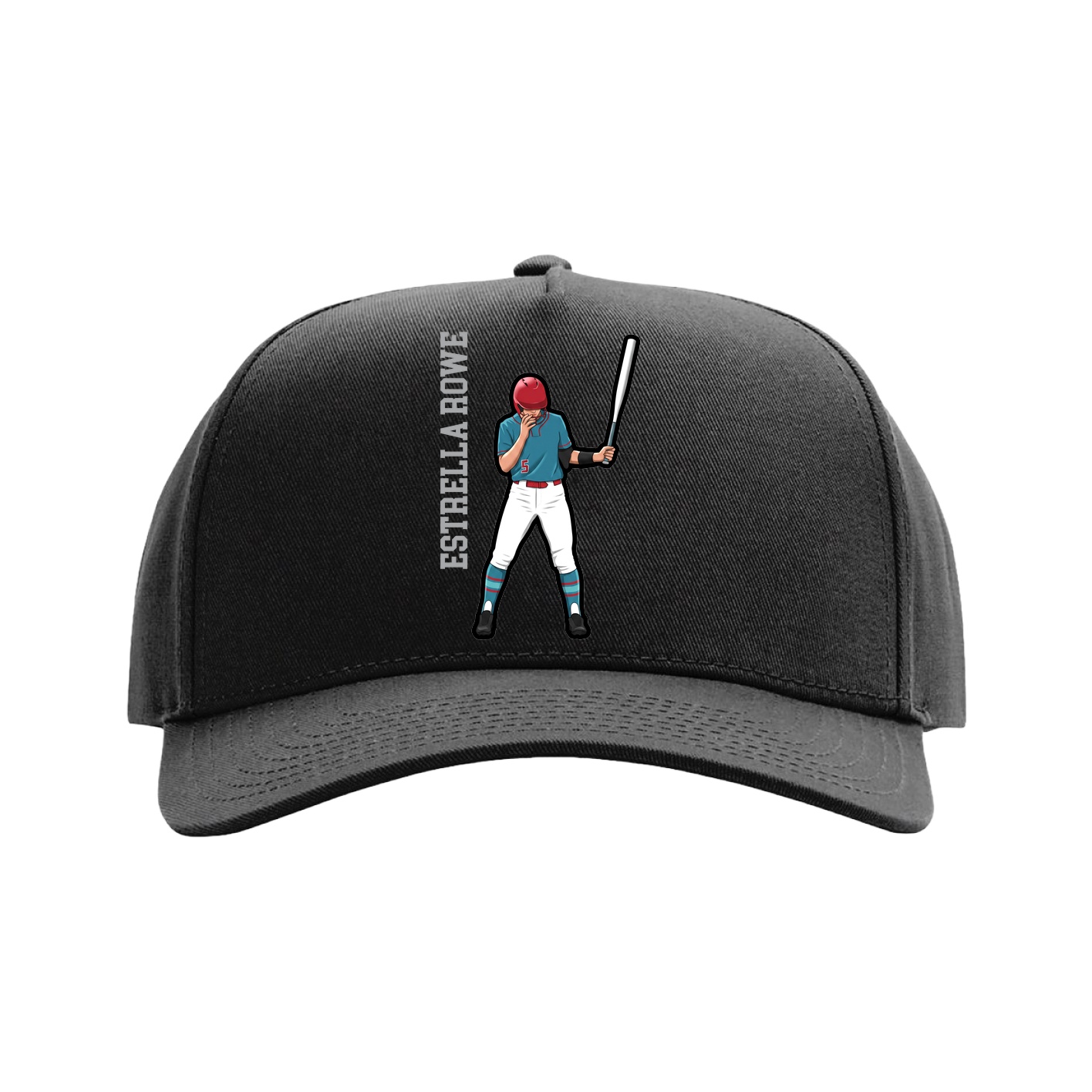 Full Fabric Five-Panel Champ Cap — Name Vertical in Black