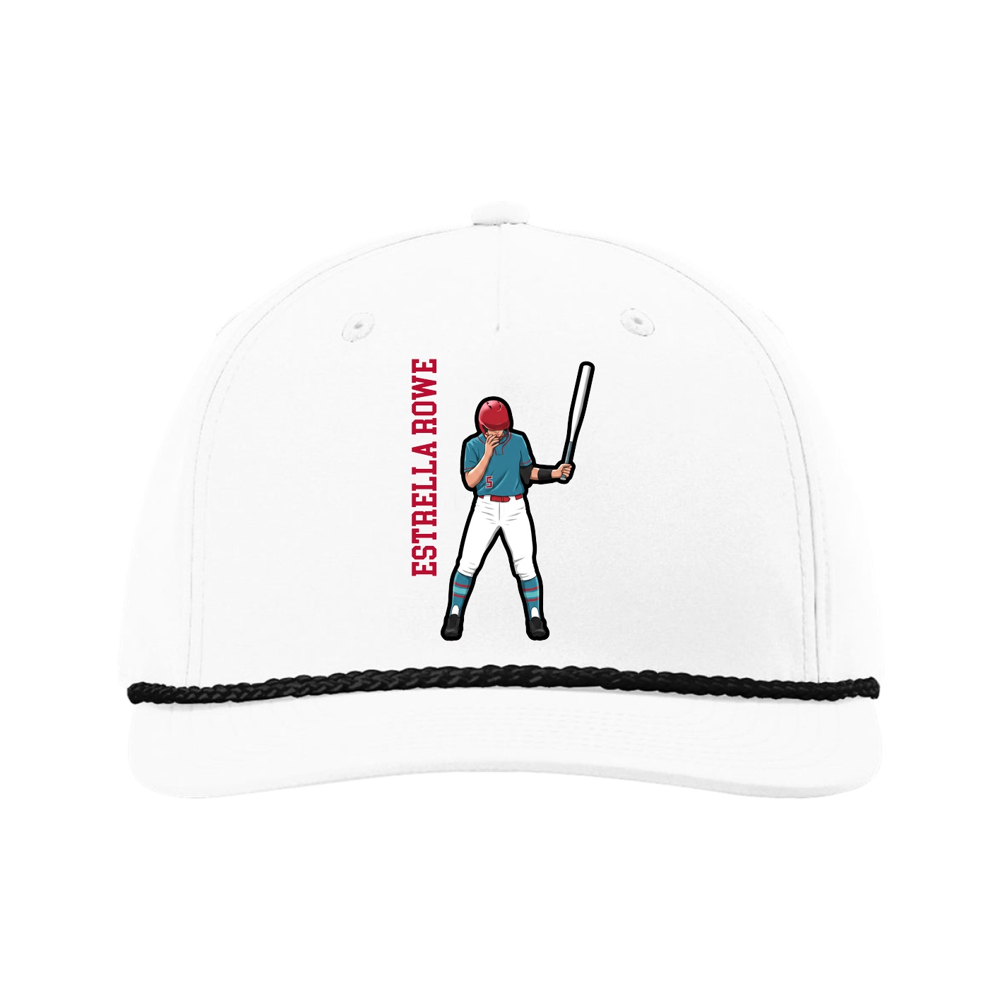 Five-Panel Classic Rope Cap — Name Vertical in White