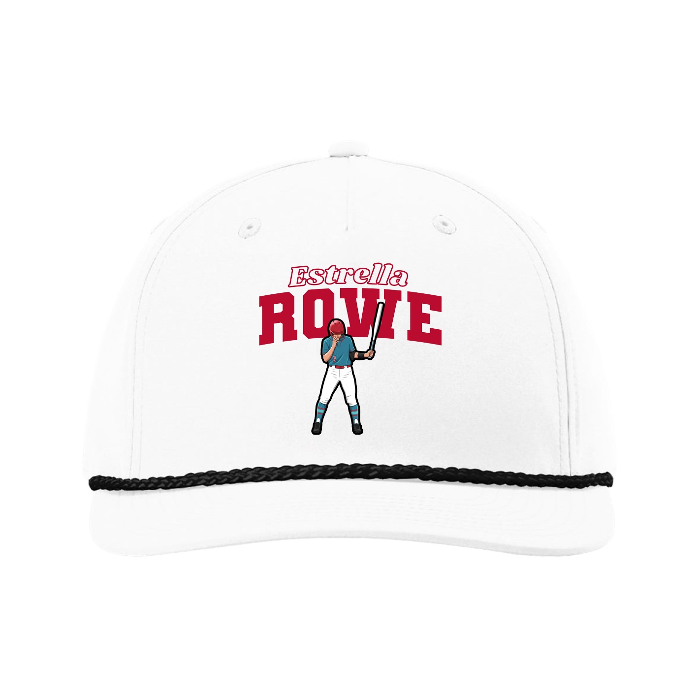 Five-Panel Classic Rope Cap — Name Arch in White