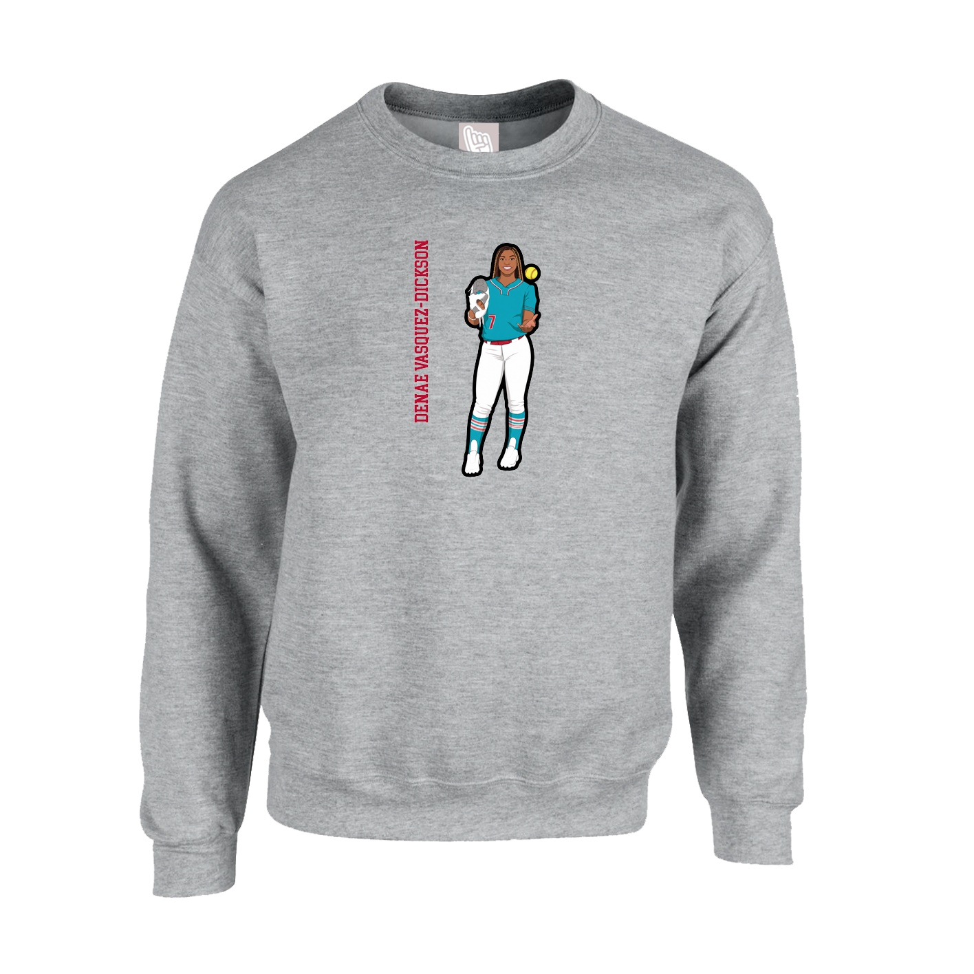 Fleece Crew — Name Vertical in Grey