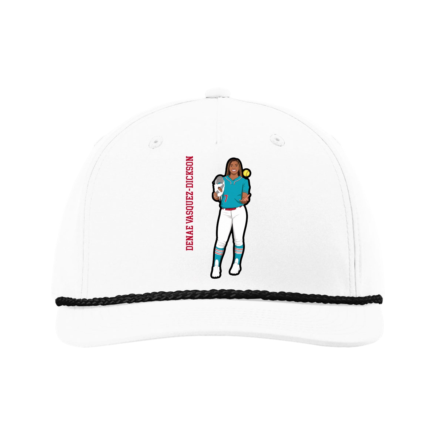 Five-Panel Classic Rope Cap — Name Vertical in White