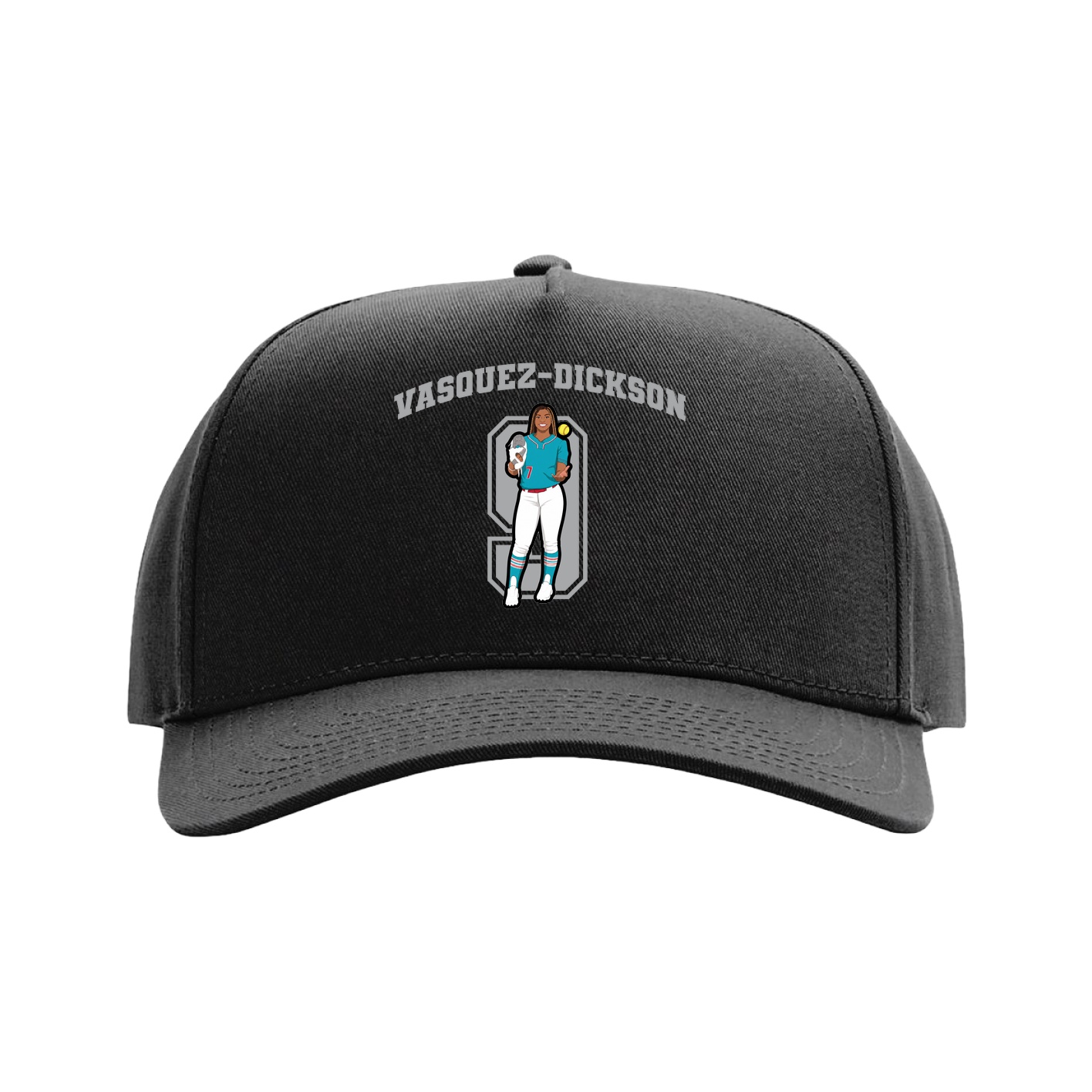 Full Fabric Five-Panel Champ Cap — Number in Black