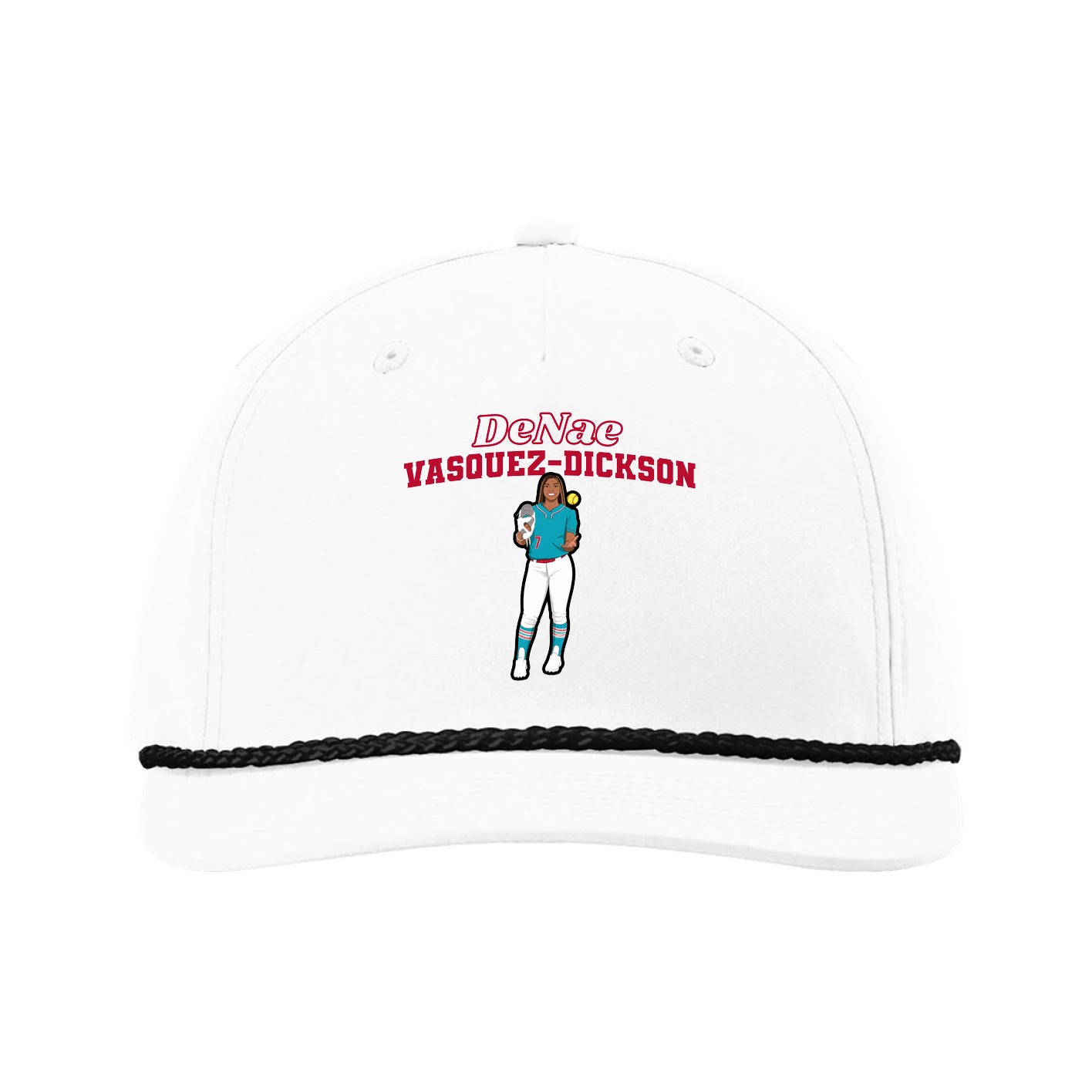 Five-Panel Classic Rope Cap — Name Arch in White