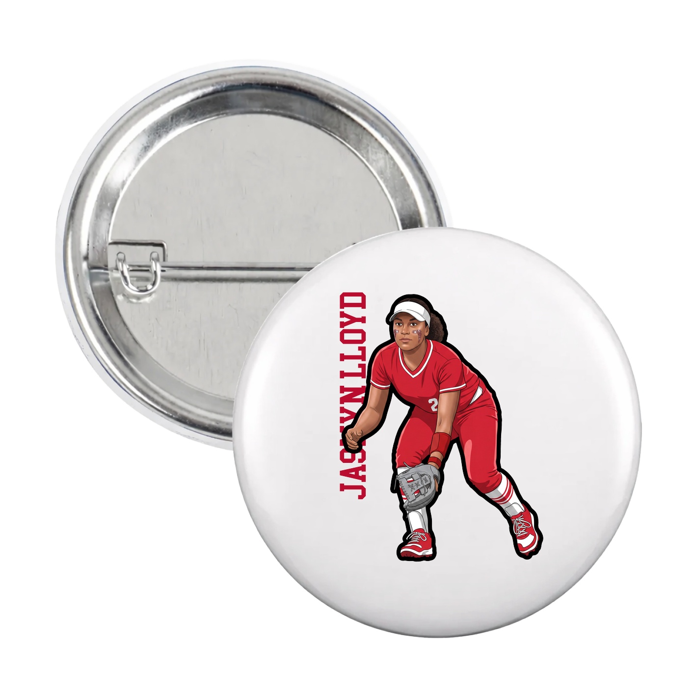 Game Day Button — Name Vertical in White