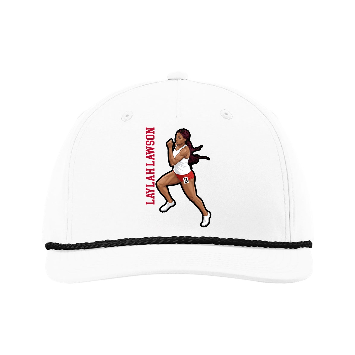 Five-Panel Classic Rope Cap — Name Vertical in White