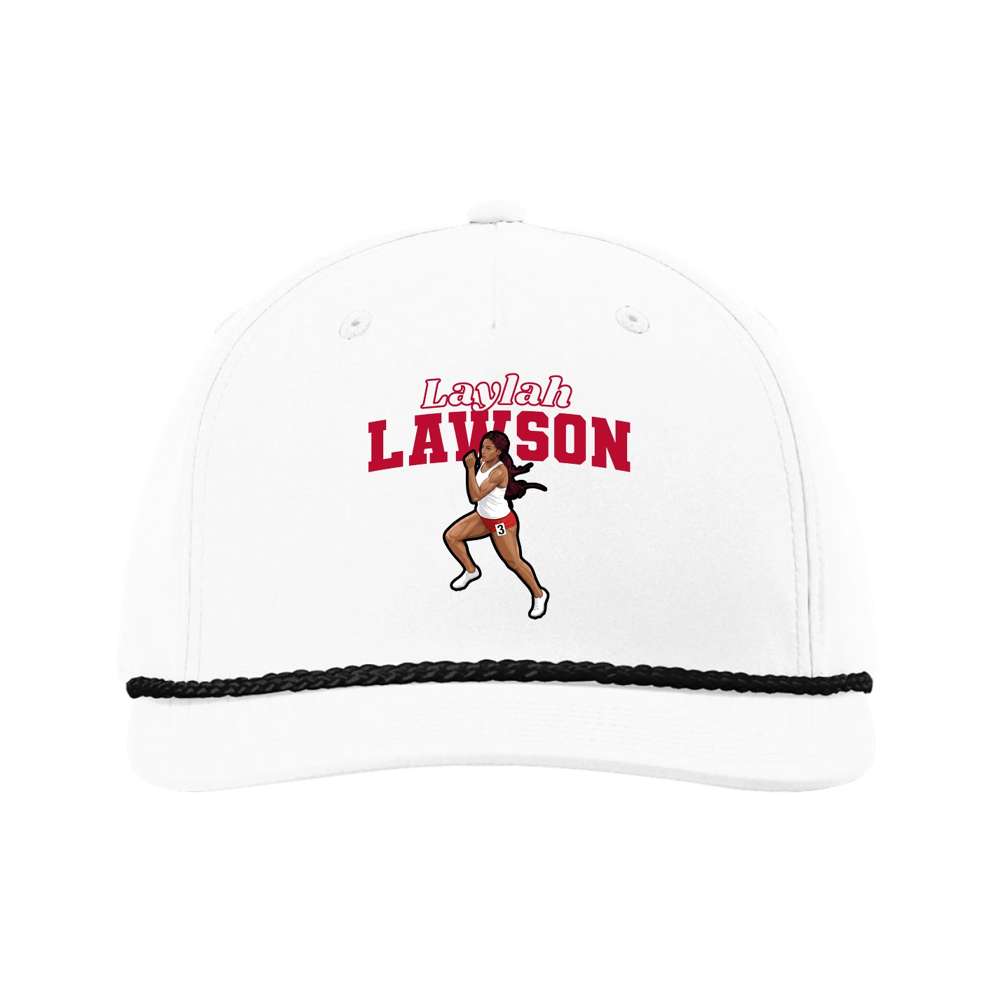 Five-Panel Classic Rope Cap — Name Arch in White