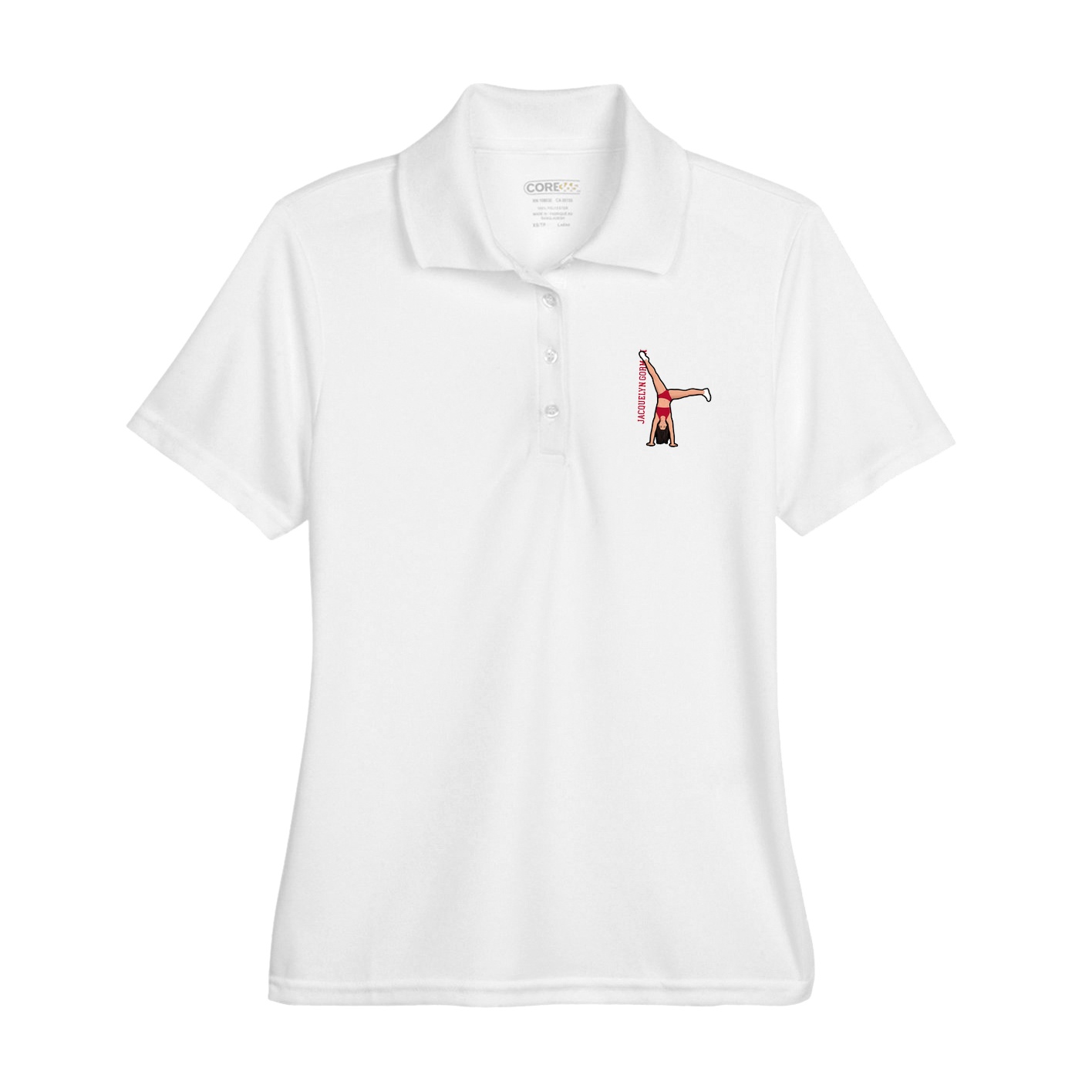Womens Performance Polo — Name Vertical in White