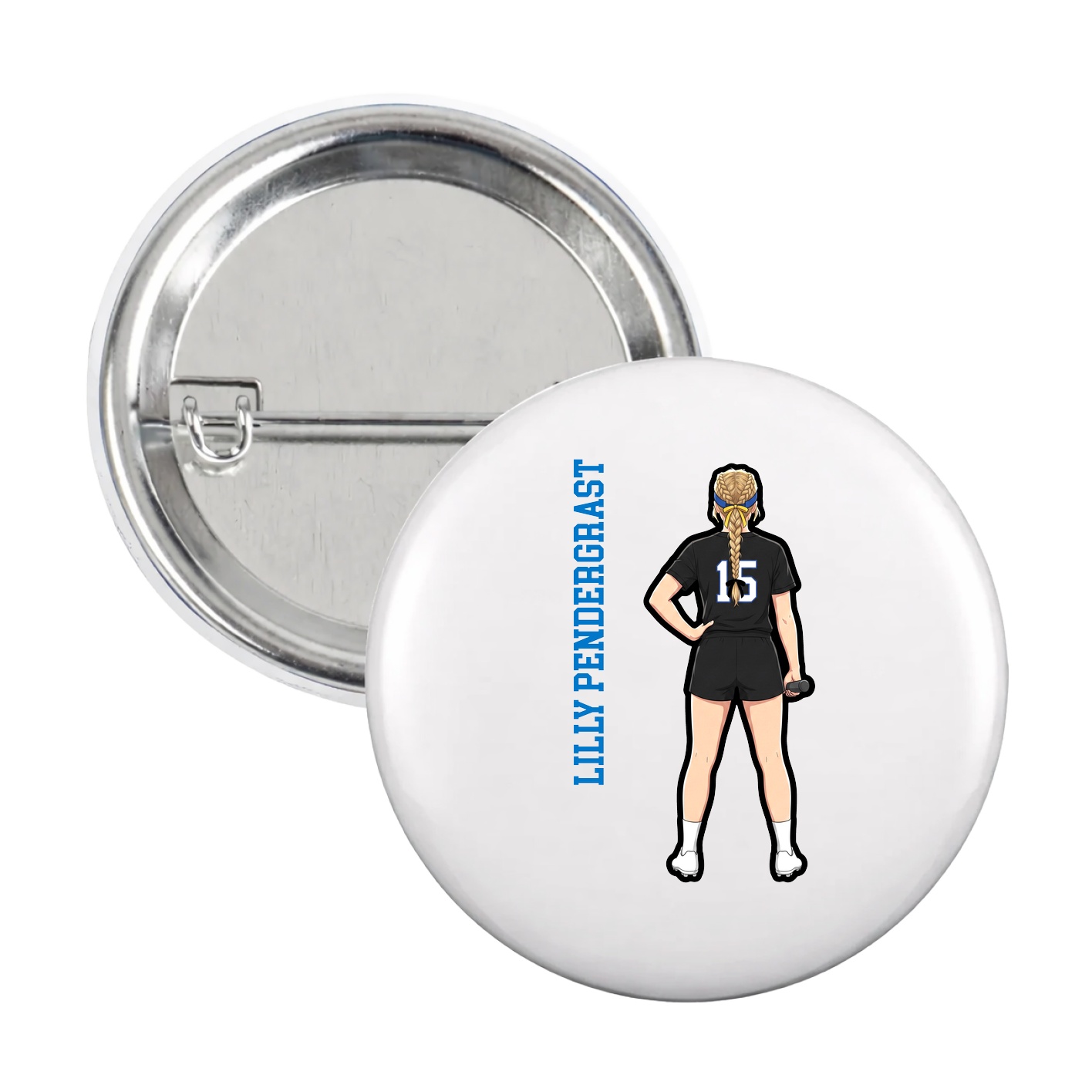 Game Day Button — Name Vertical in White