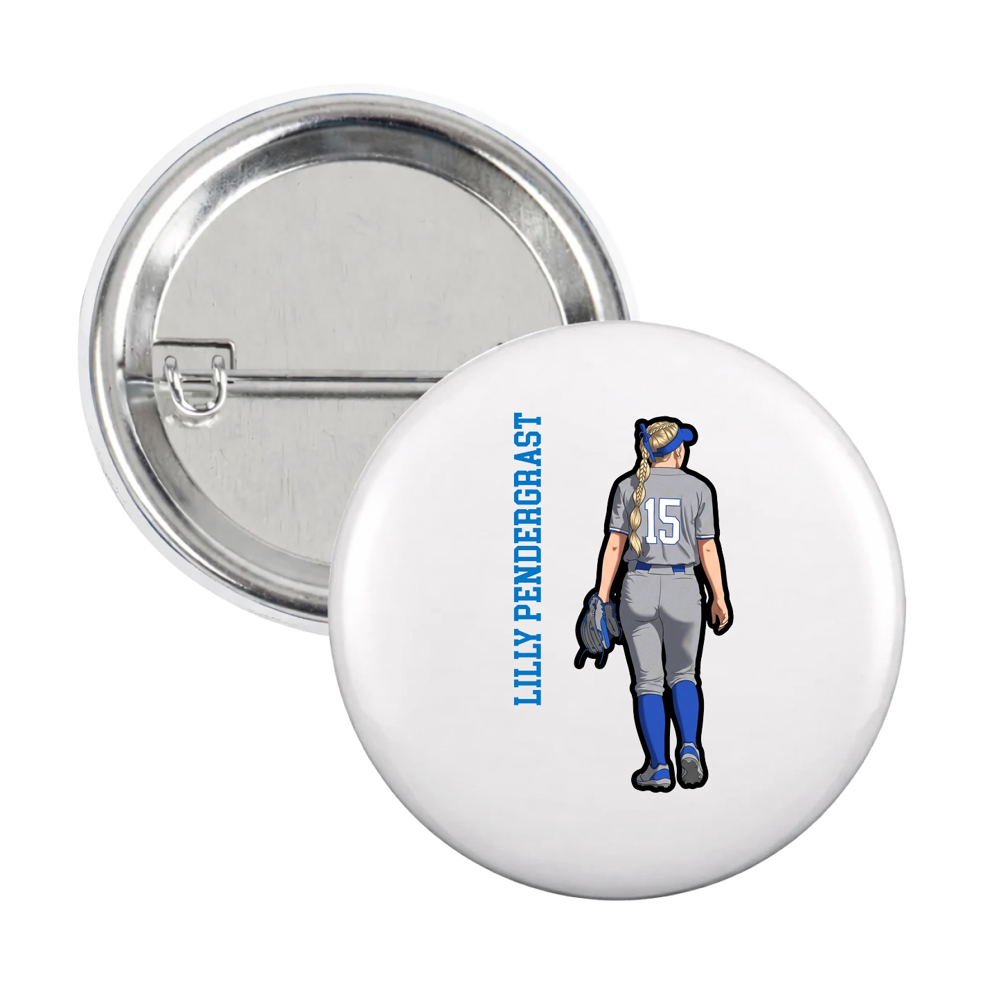 Game Day Button — Name Vertical in White