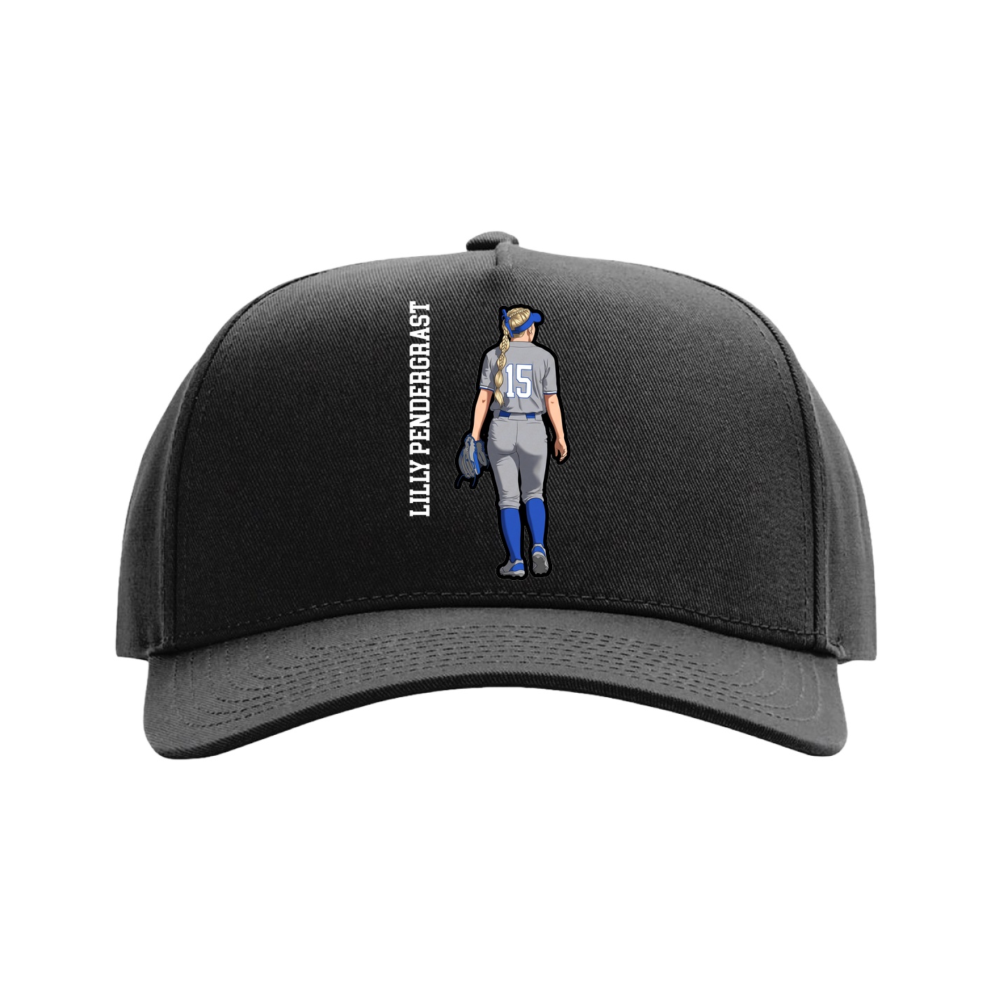 Full Fabric Five-Panel Champ Cap — Name Vertical in Black