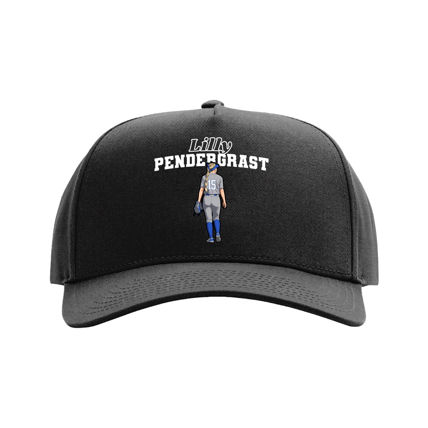 Full Fabric Five-Panel Champ Cap — Name Arch in Black