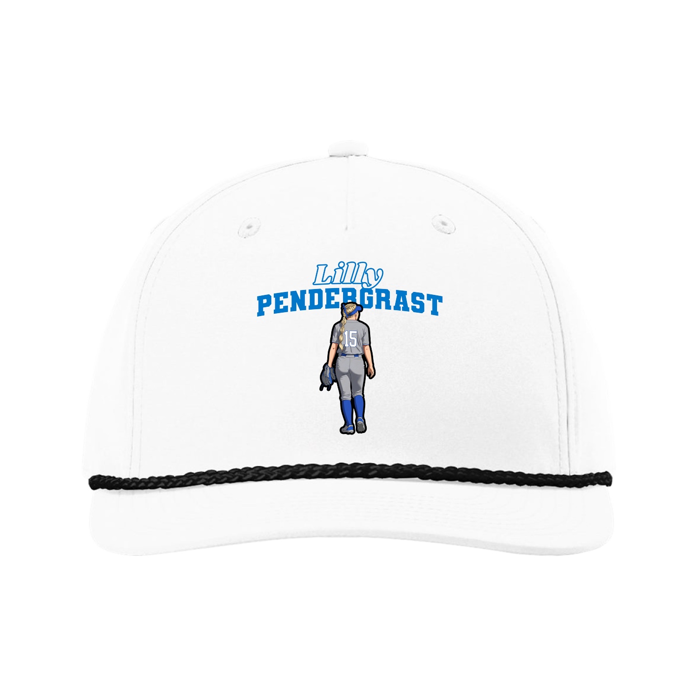 Five-Panel Classic Rope Cap — Name Arch in White