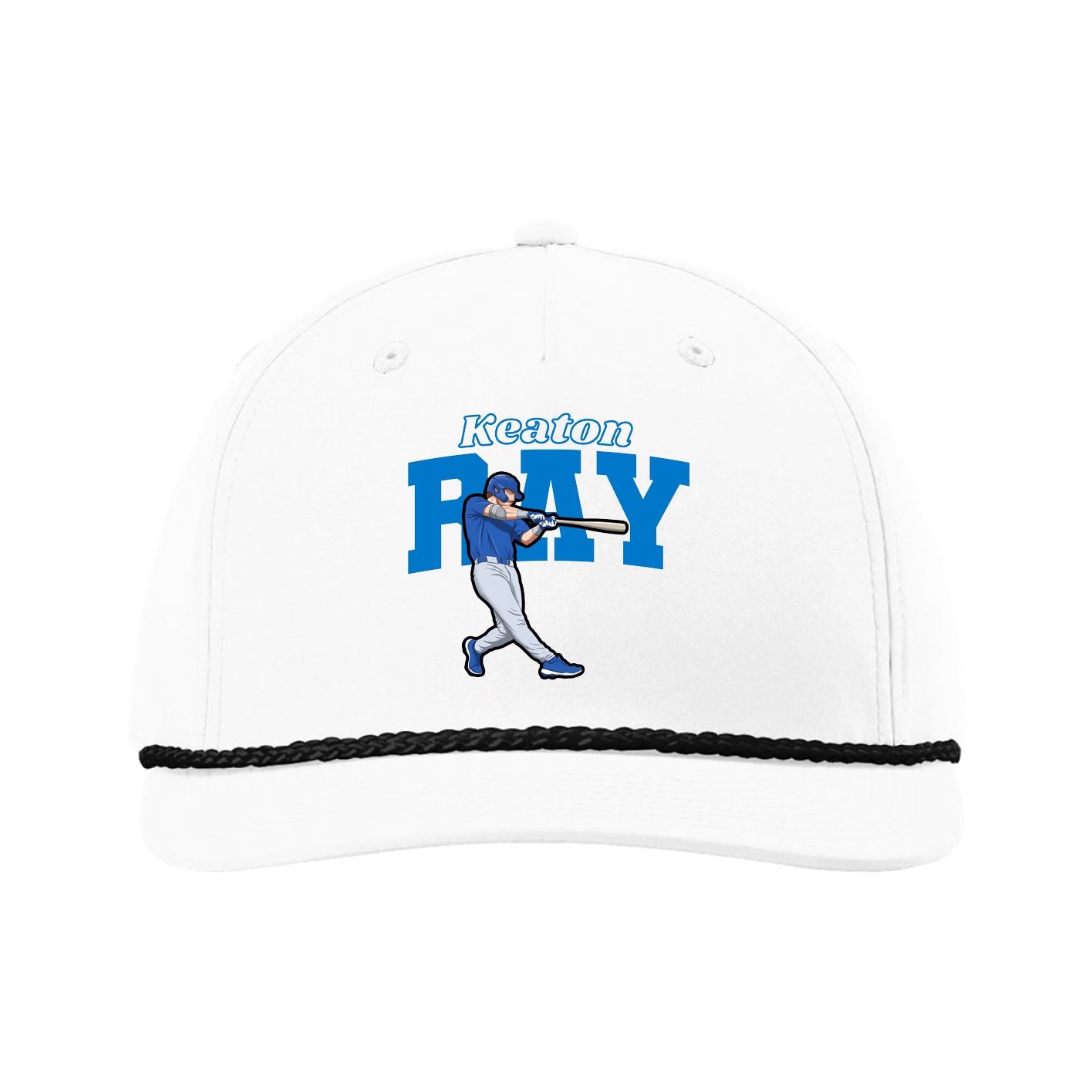 Five-Panel Classic Rope Cap — Name Arch in White
