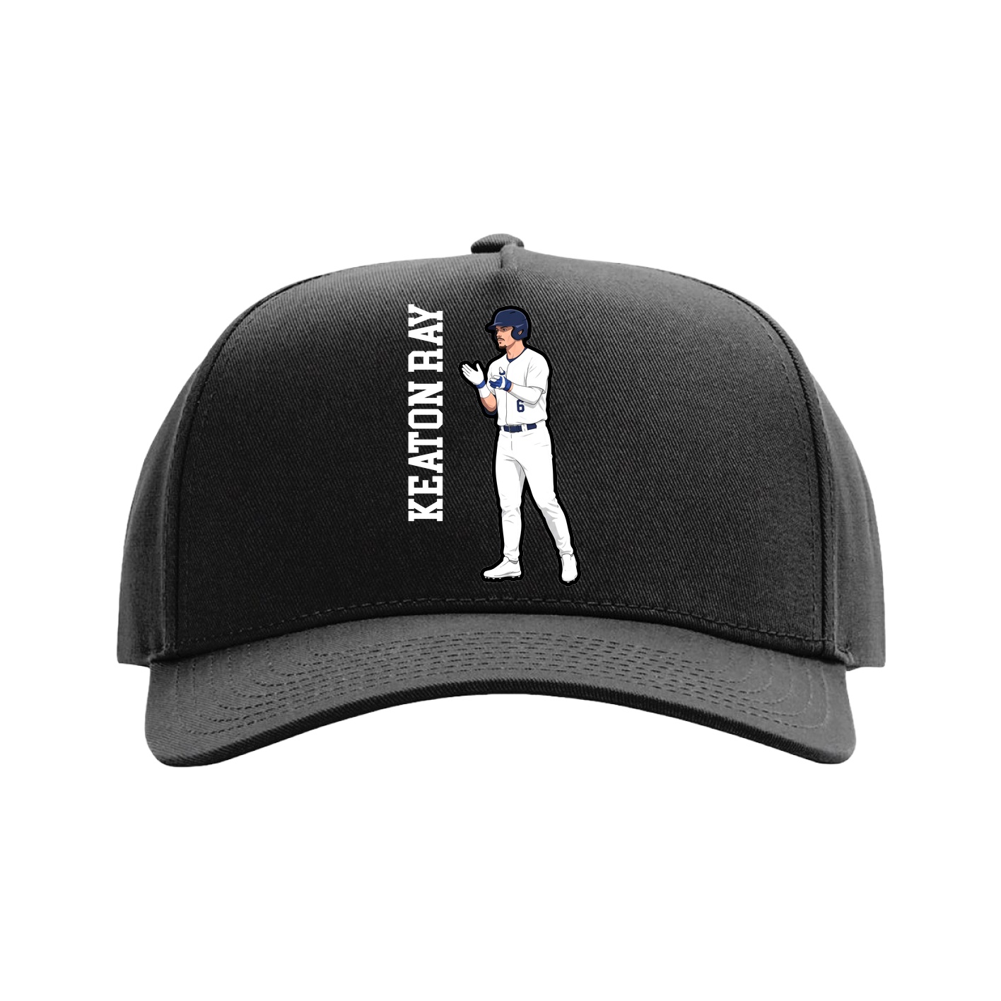 Full Fabric Five-Panel Champ Cap — Name Vertical in Black