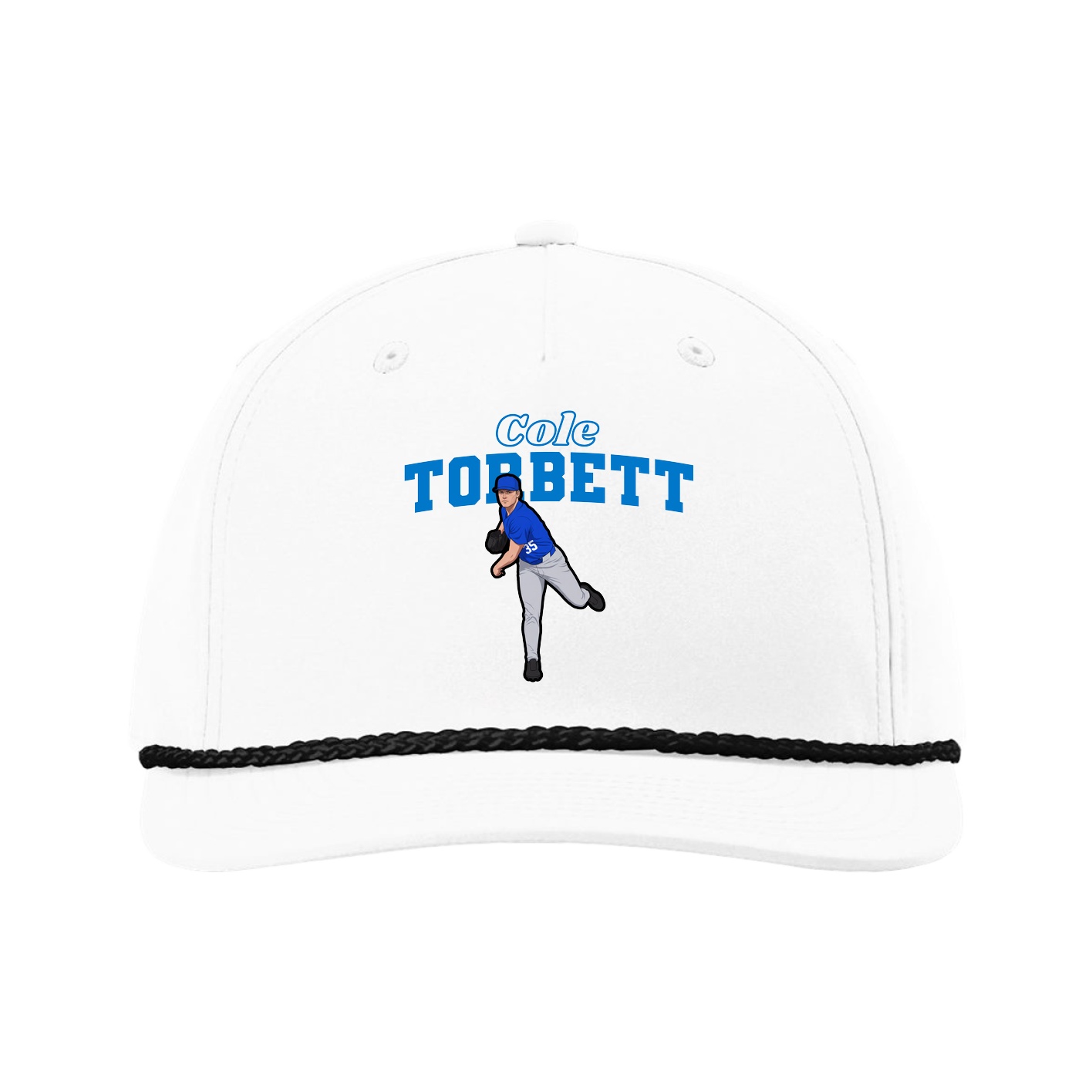 Five-Panel Classic Rope Cap — Name Arch in White