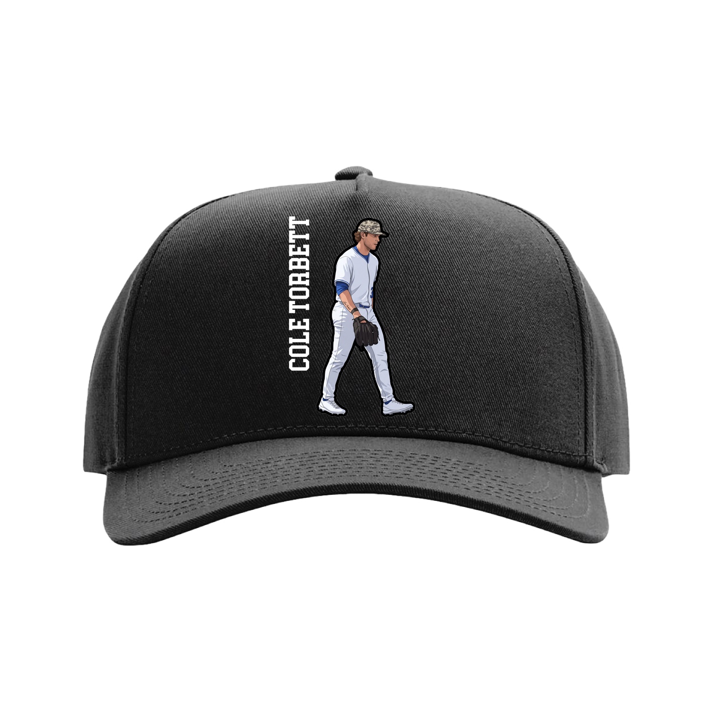 Full Fabric Five-Panel Champ Cap — Name Vertical in Black