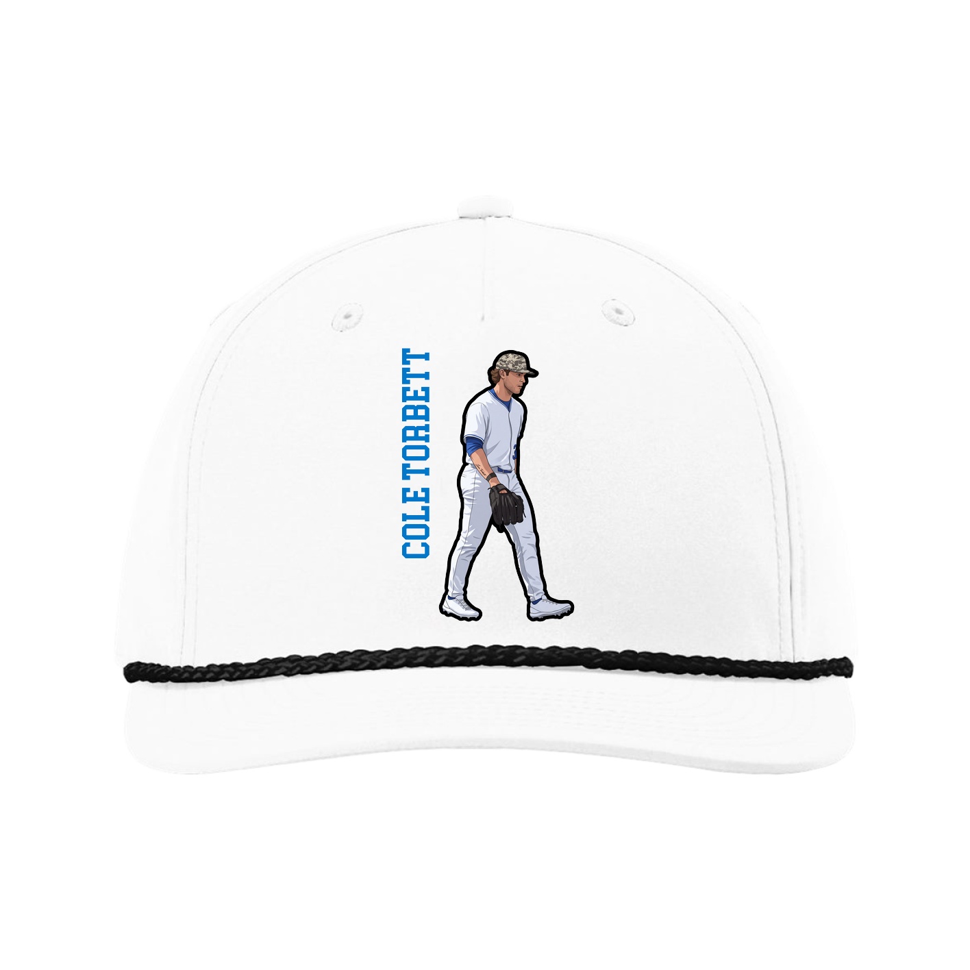Five-Panel Classic Rope Cap — Name Vertical in White