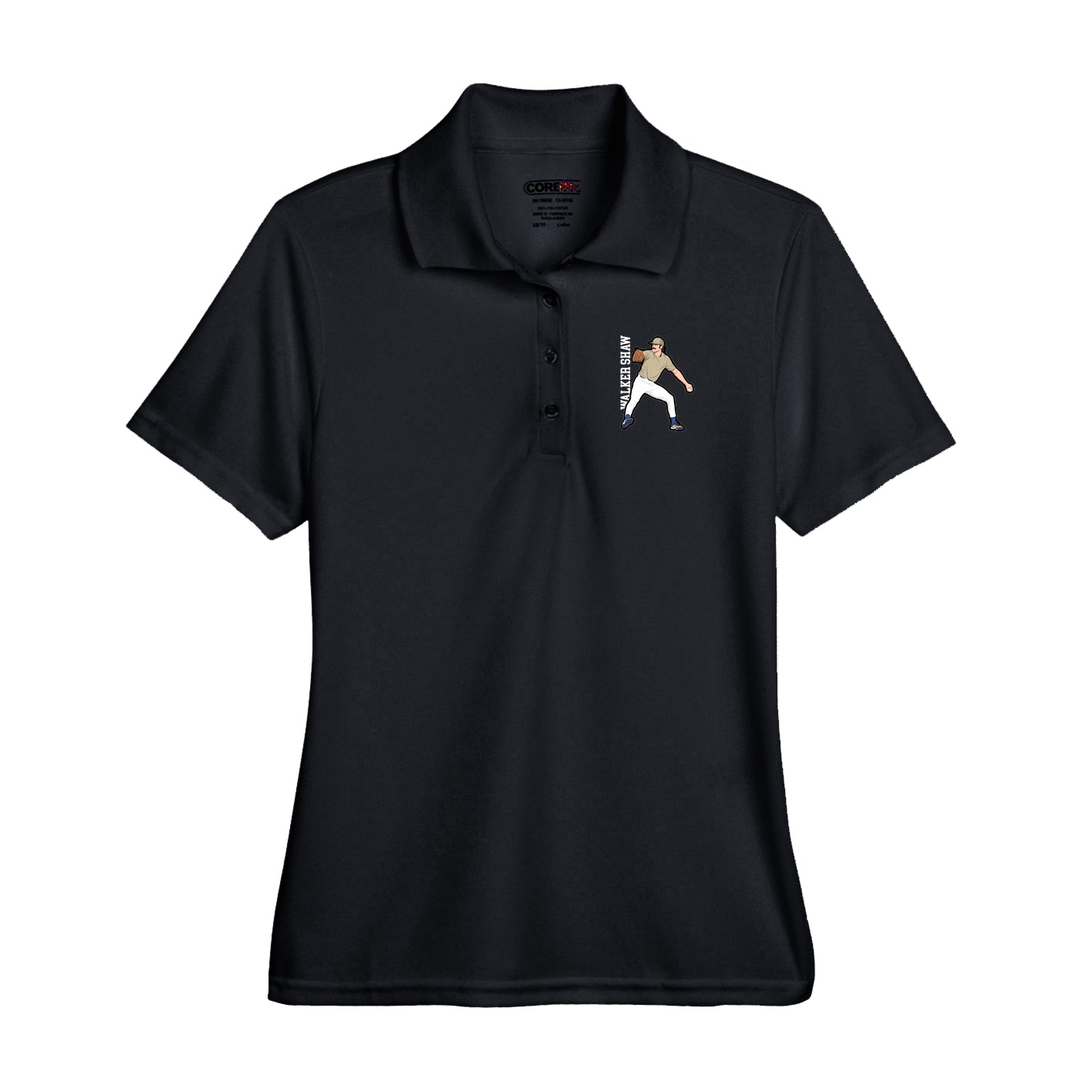 Performance Polo — Name Vertical in Black