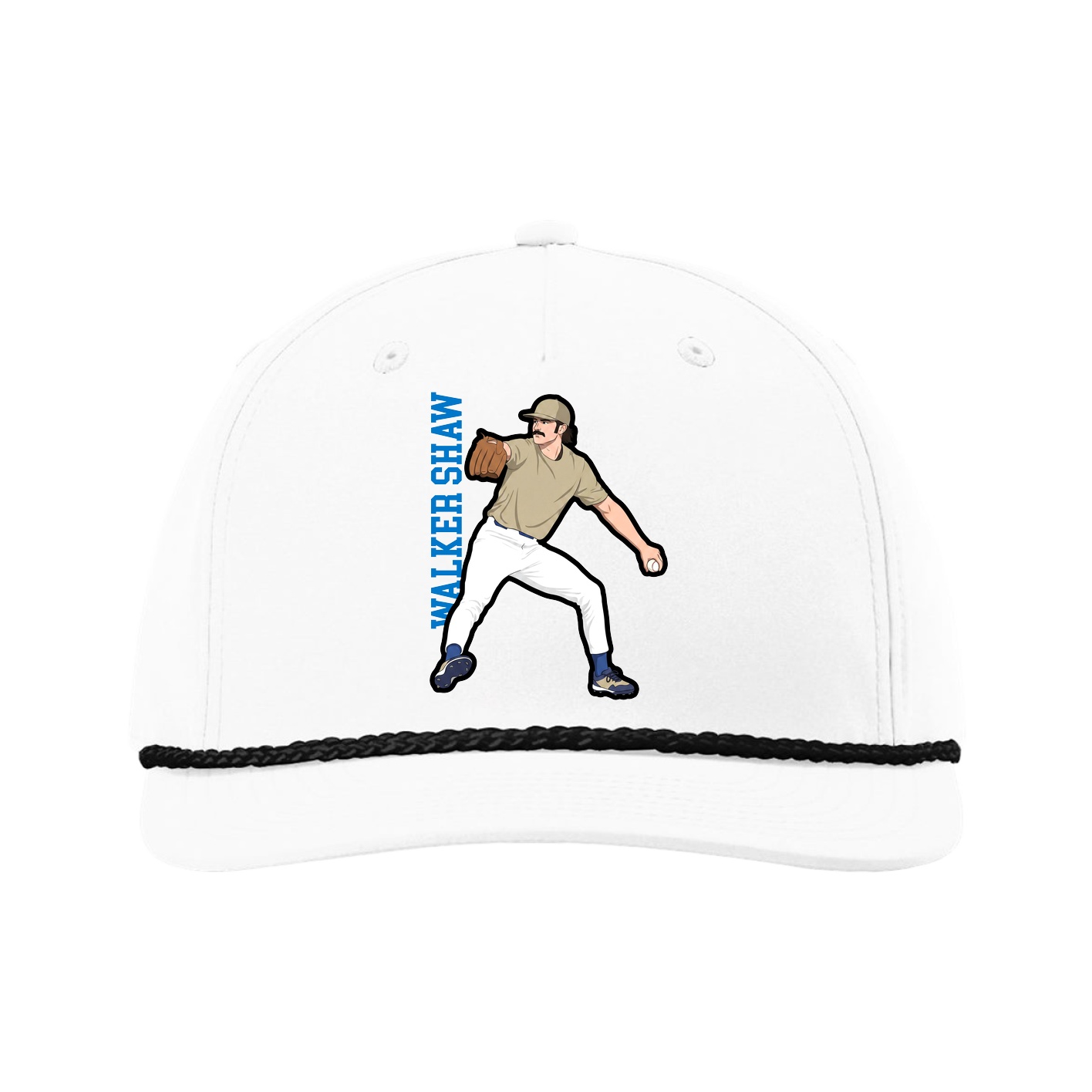 Five-Panel Classic Rope Cap — Name Vertical in White