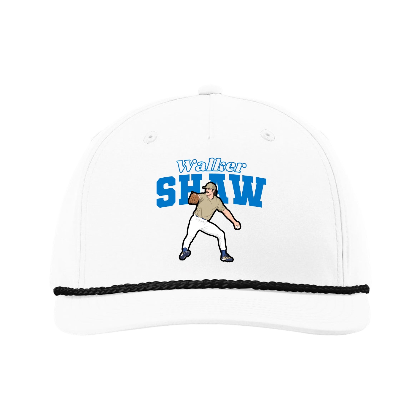 Five-Panel Classic Rope Cap — Name Arch in White