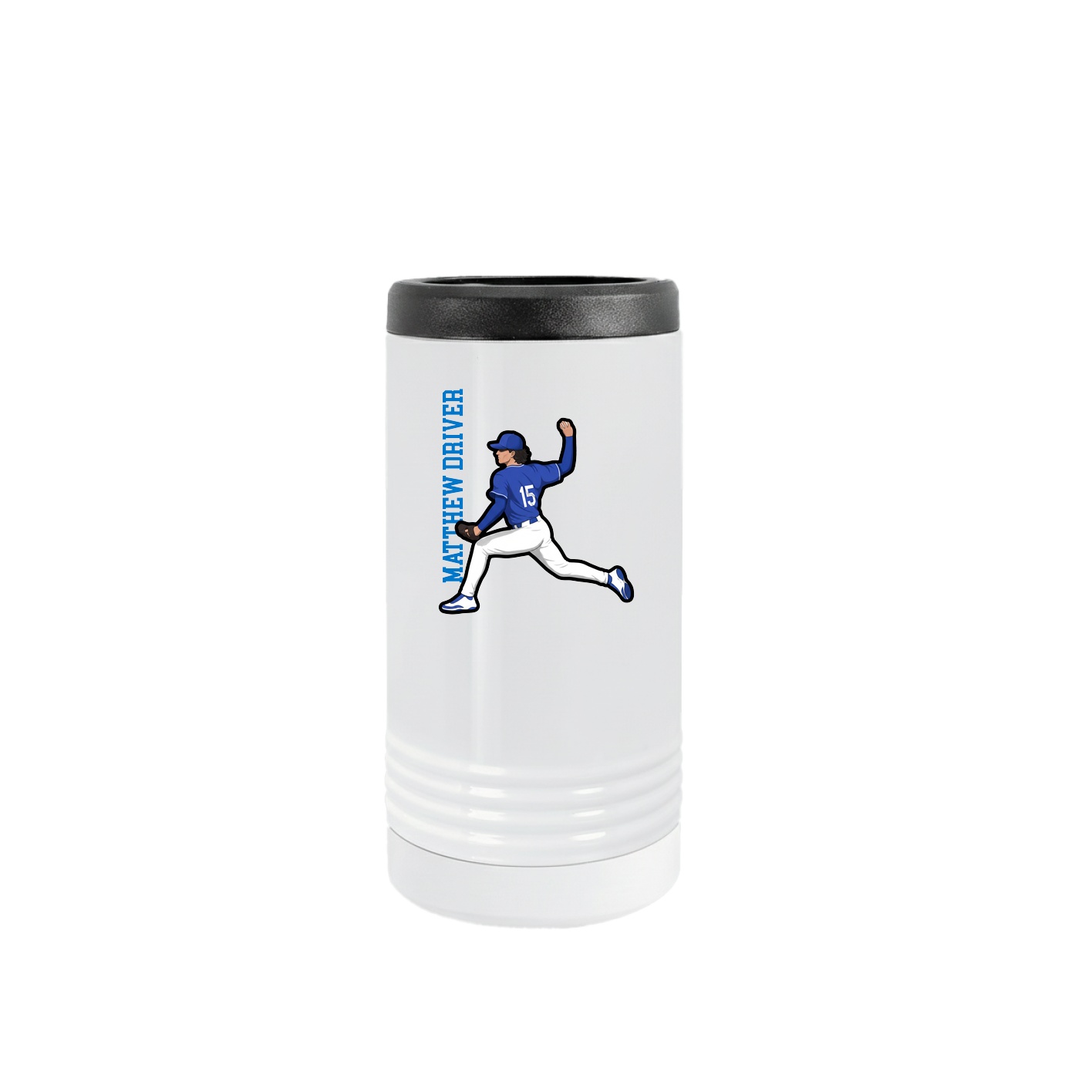 Slim Beverage Holder — Name Vertical in White