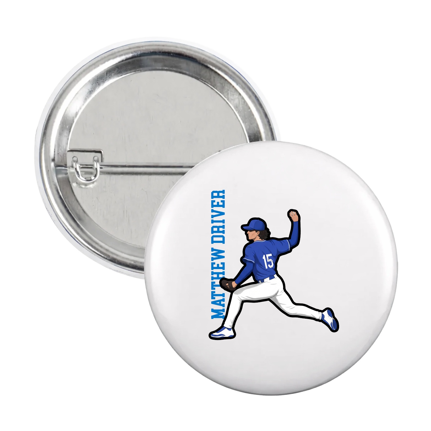 Game Day Button — Name Vertical in White