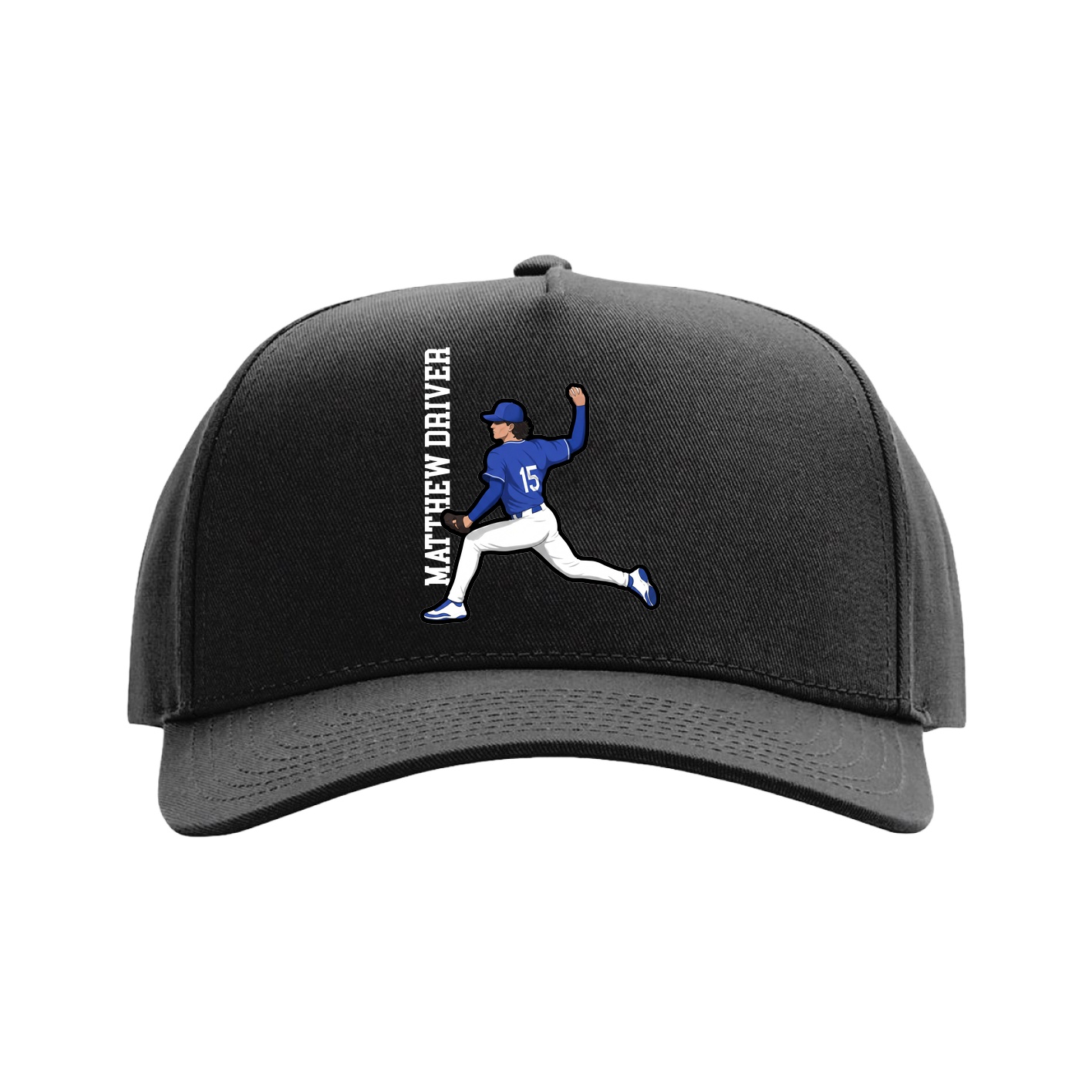 Full Fabric Five-Panel Champ Cap — Name Vertical in Black