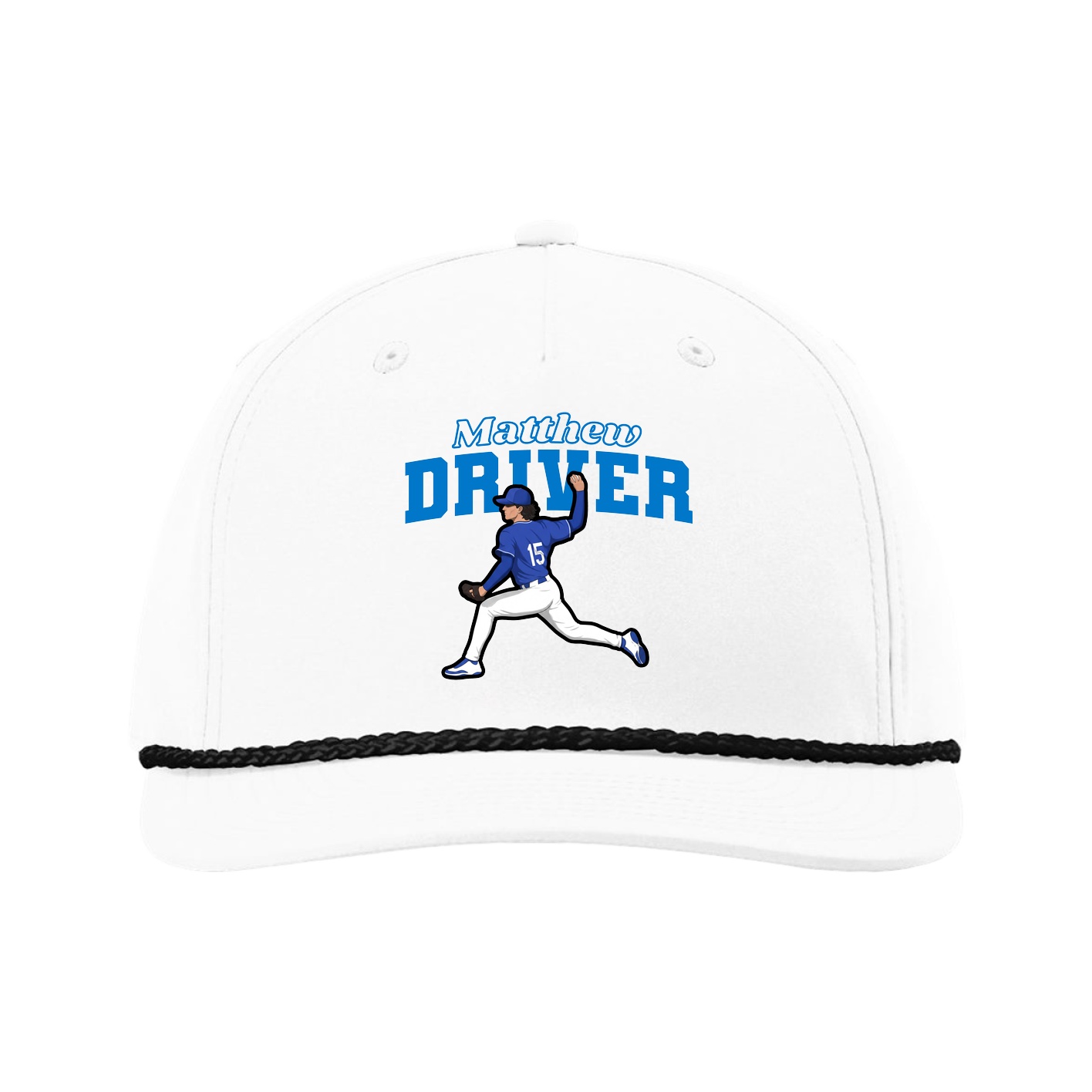 Five-Panel Classic Rope Cap — Name Arch in White