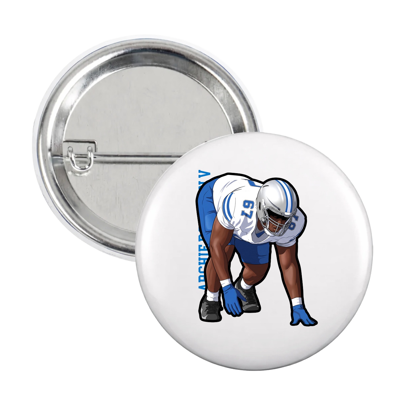 Game Day Button — Name Vertical in White