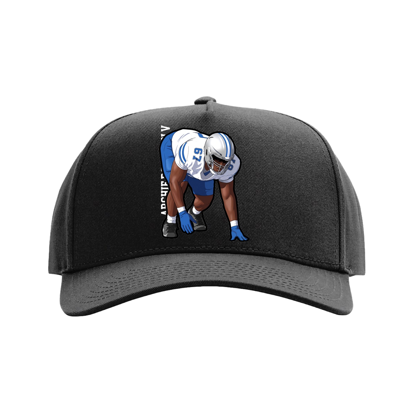 Full Fabric Five-Panel Champ Cap — Name Vertical in Black