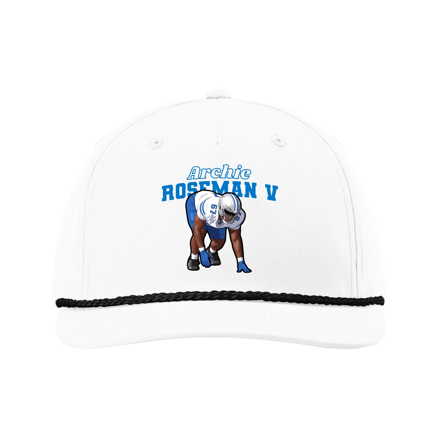 Five-Panel Classic Rope Cap — Name Arch in White