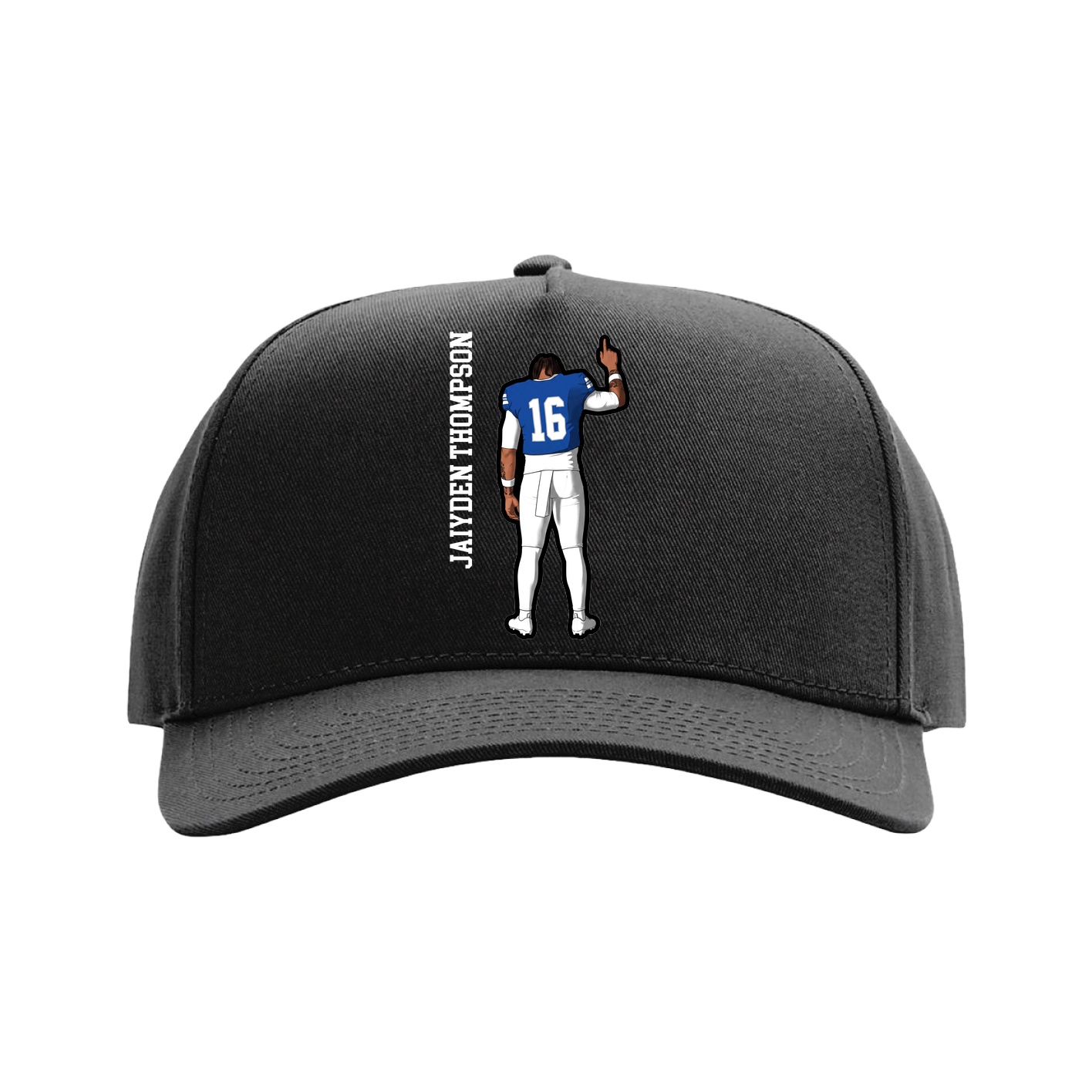 Full Fabric Five-Panel Champ Cap — Name Vertical in Black