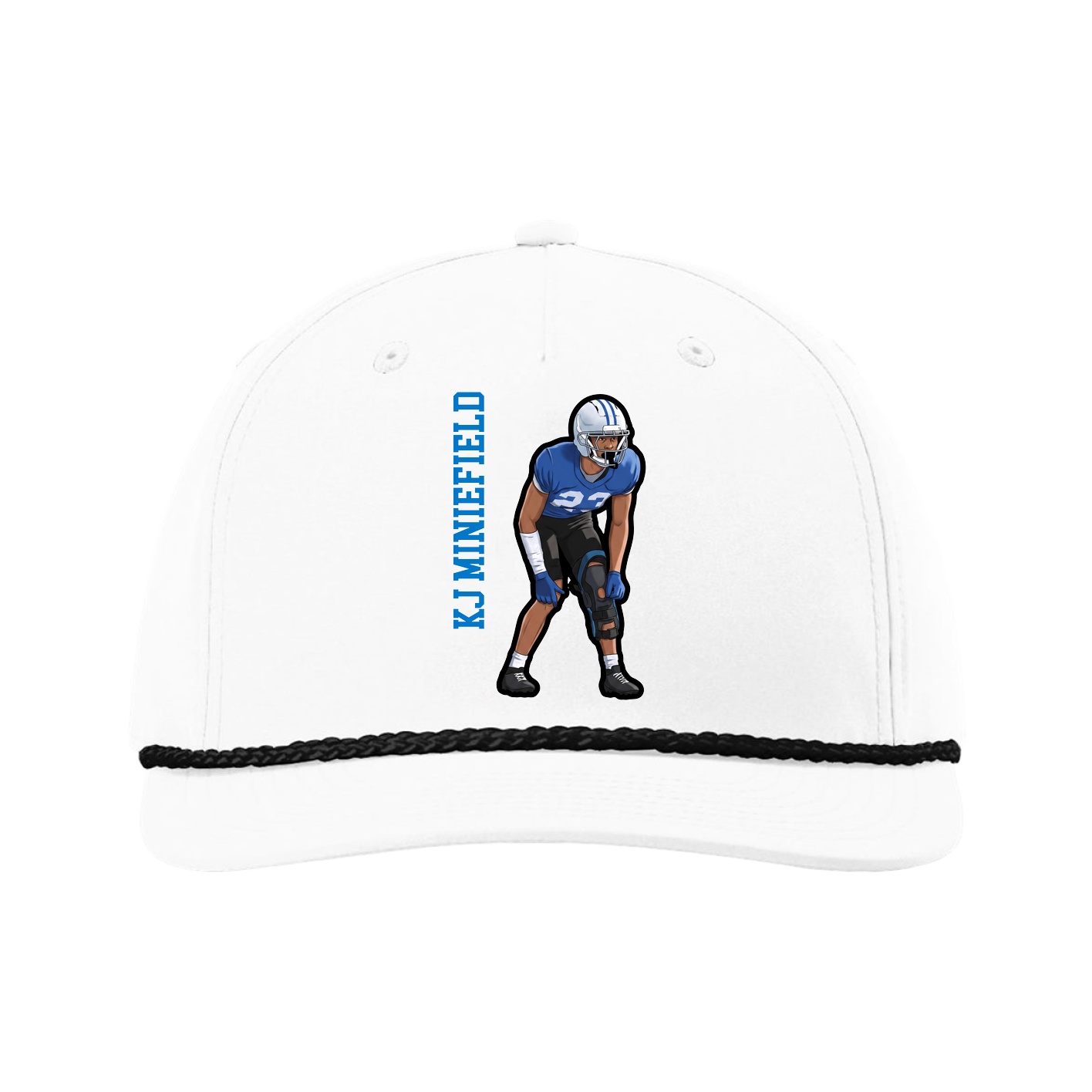 Five-Panel Classic Rope Cap — Name Vertical in White
