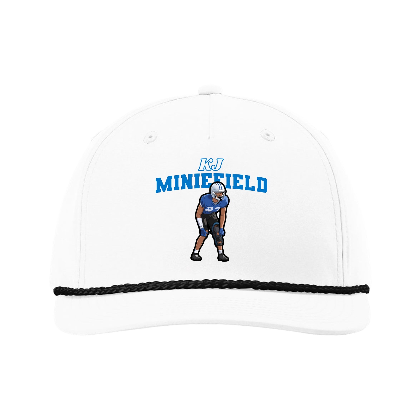 Five-Panel Classic Rope Cap — Name Arch in White