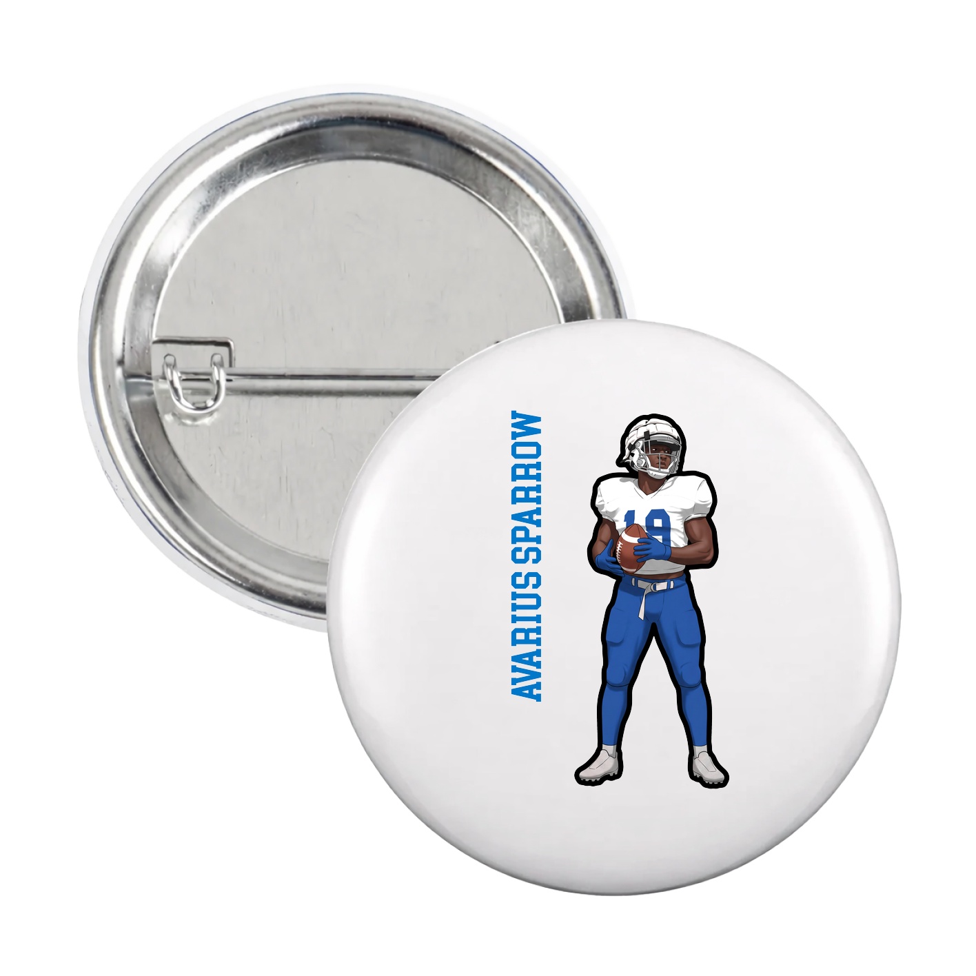 Game Day Button — Name Vertical in White