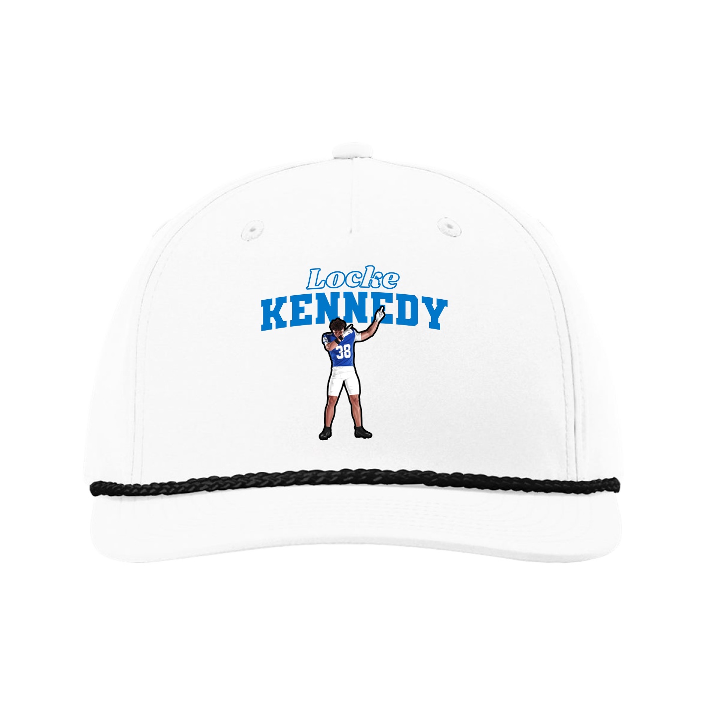 Five-Panel Classic Rope Cap — Name Arch in White