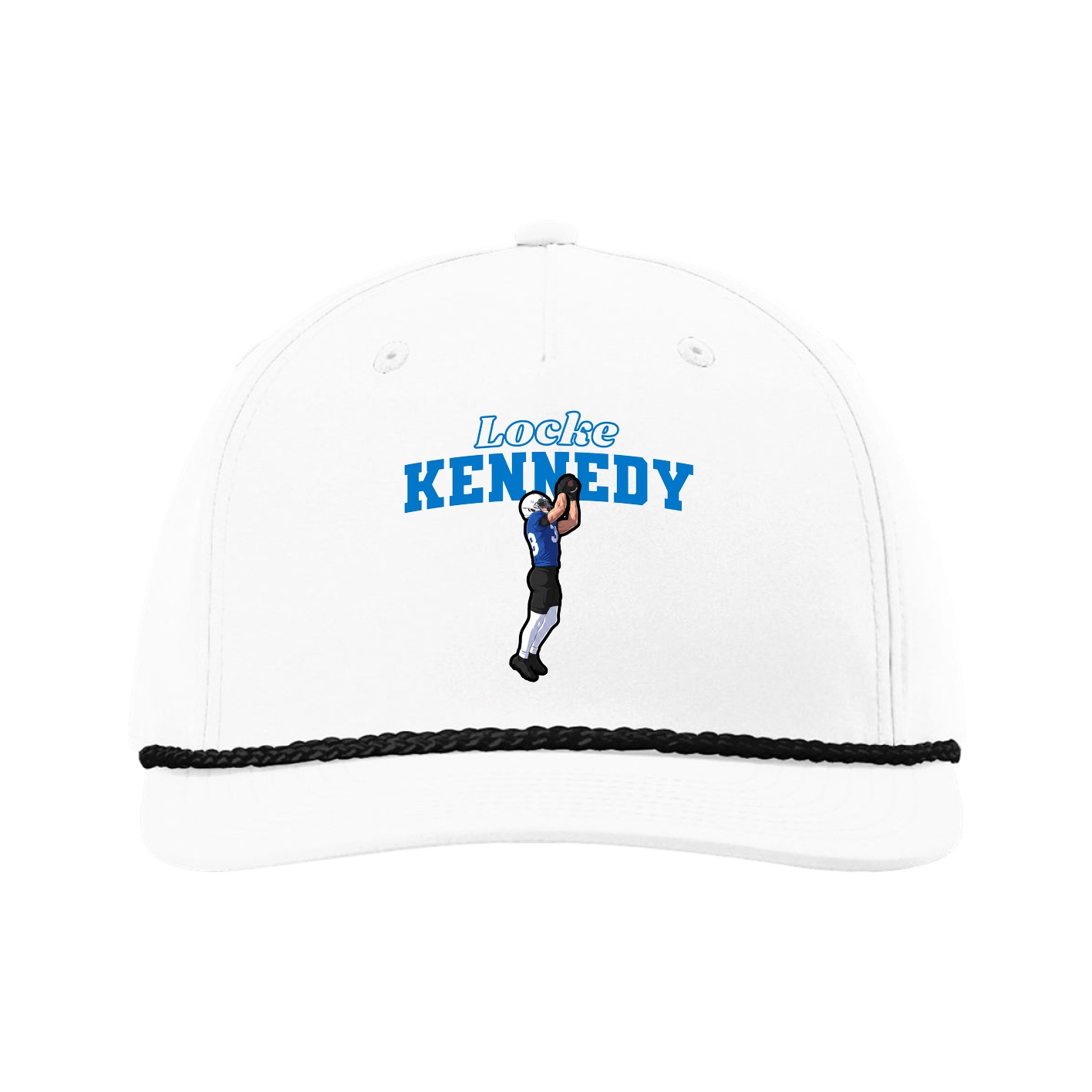 Five-Panel Classic Rope Cap — Name Arch in White