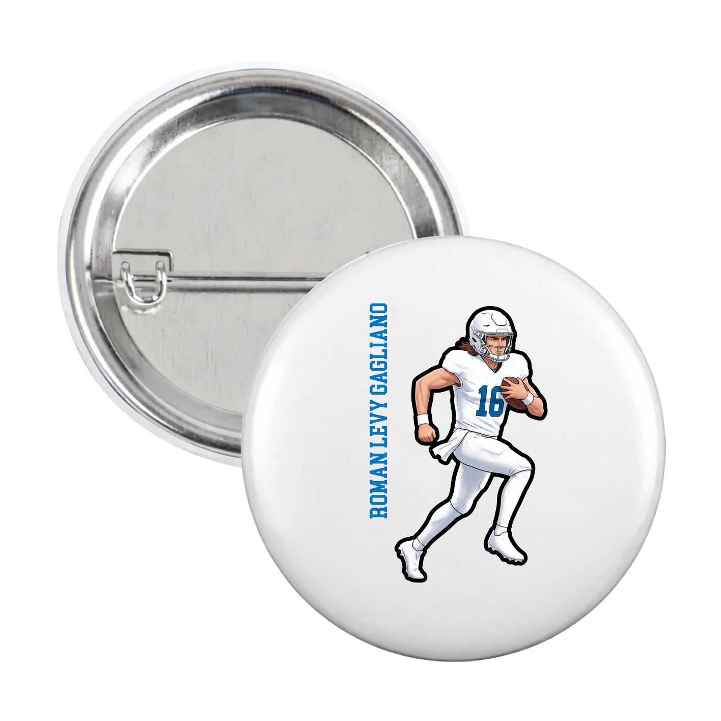 Game Day Button — Name Vertical in White