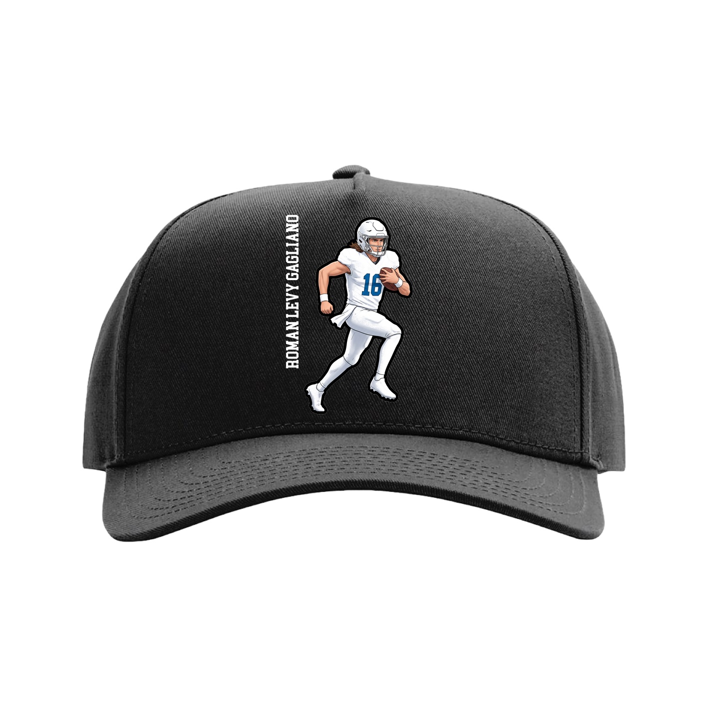 Full Fabric Five-Panel Champ Cap — Name Vertical in Black