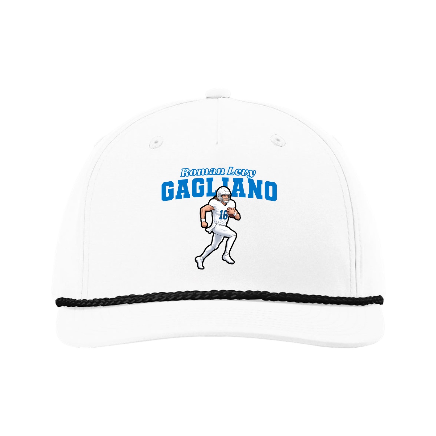 Five-Panel Classic Rope Cap — Name Arch in White