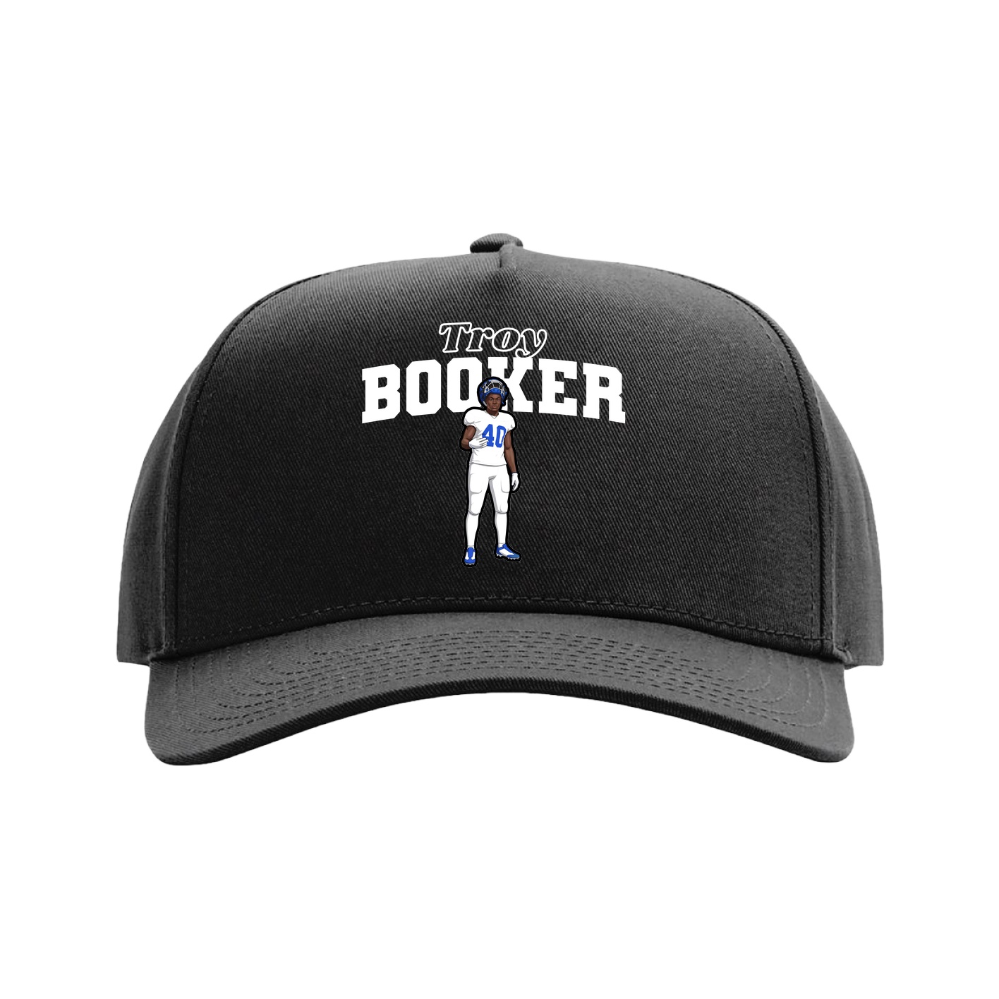 Full Fabric Five-Panel Champ Cap — Name Arch in Black