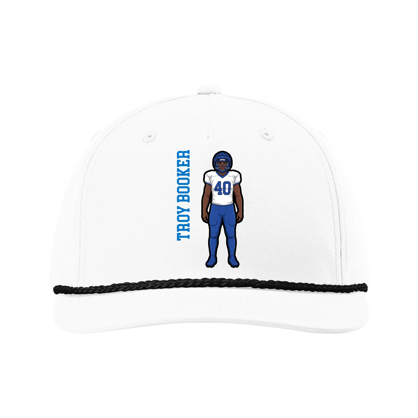 Five-Panel Classic Rope Cap — Name Vertical in White