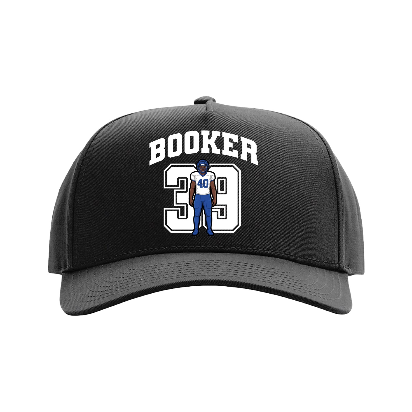 Full Fabric Five-Panel Champ Cap — Number in Black